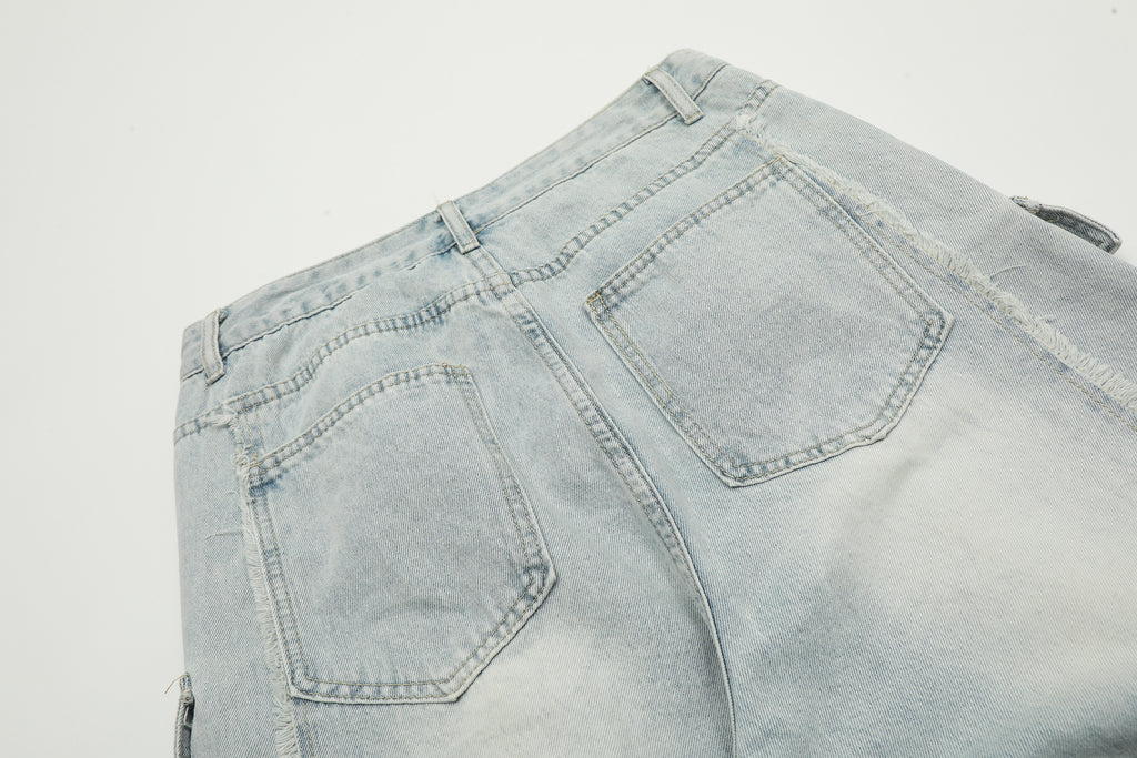 Unisex Vintage Washed Multi-Pocket Denim Cargo Pants