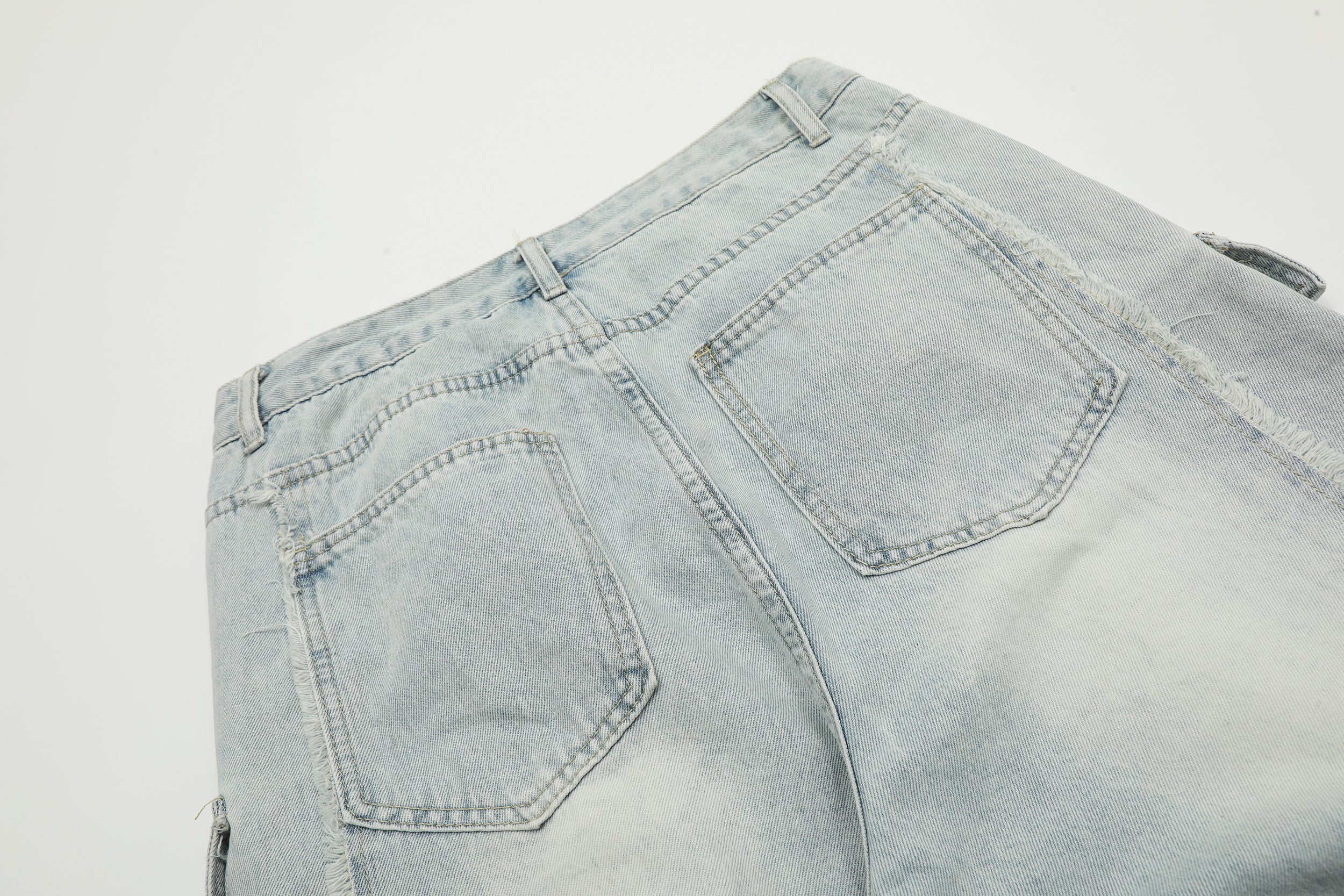 Unisex Vintage Washed Multi-Pocket Denim Cargo Pants