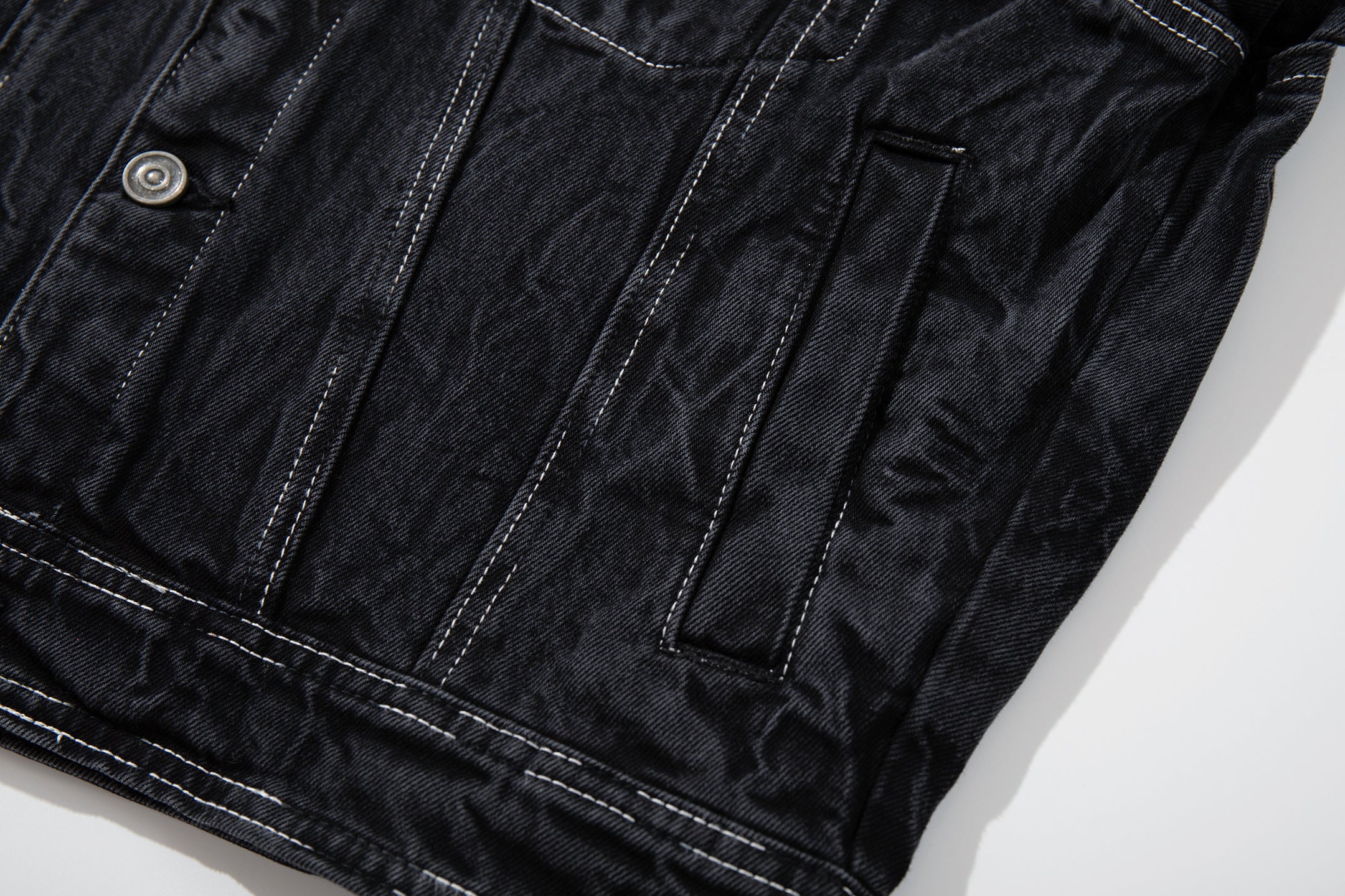DONOTLOGO Deconstructed Black Denim Jacket - Raw Edge Acid Wash Oversized Jean Jacket - Unisex Grunge Aesthetic Vintage Streetwear