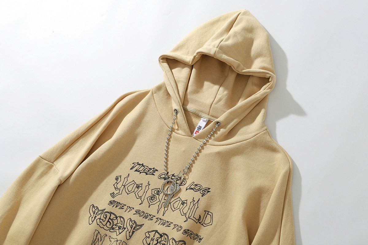 Unisex Hip-Hop Letter Print Distressed Hoodie