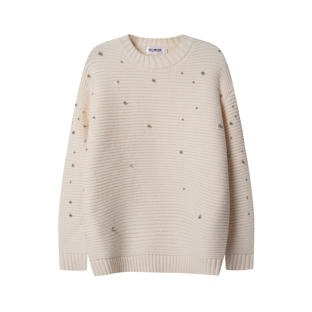 Unisex Casual Pearl-Studded Loose Sweater