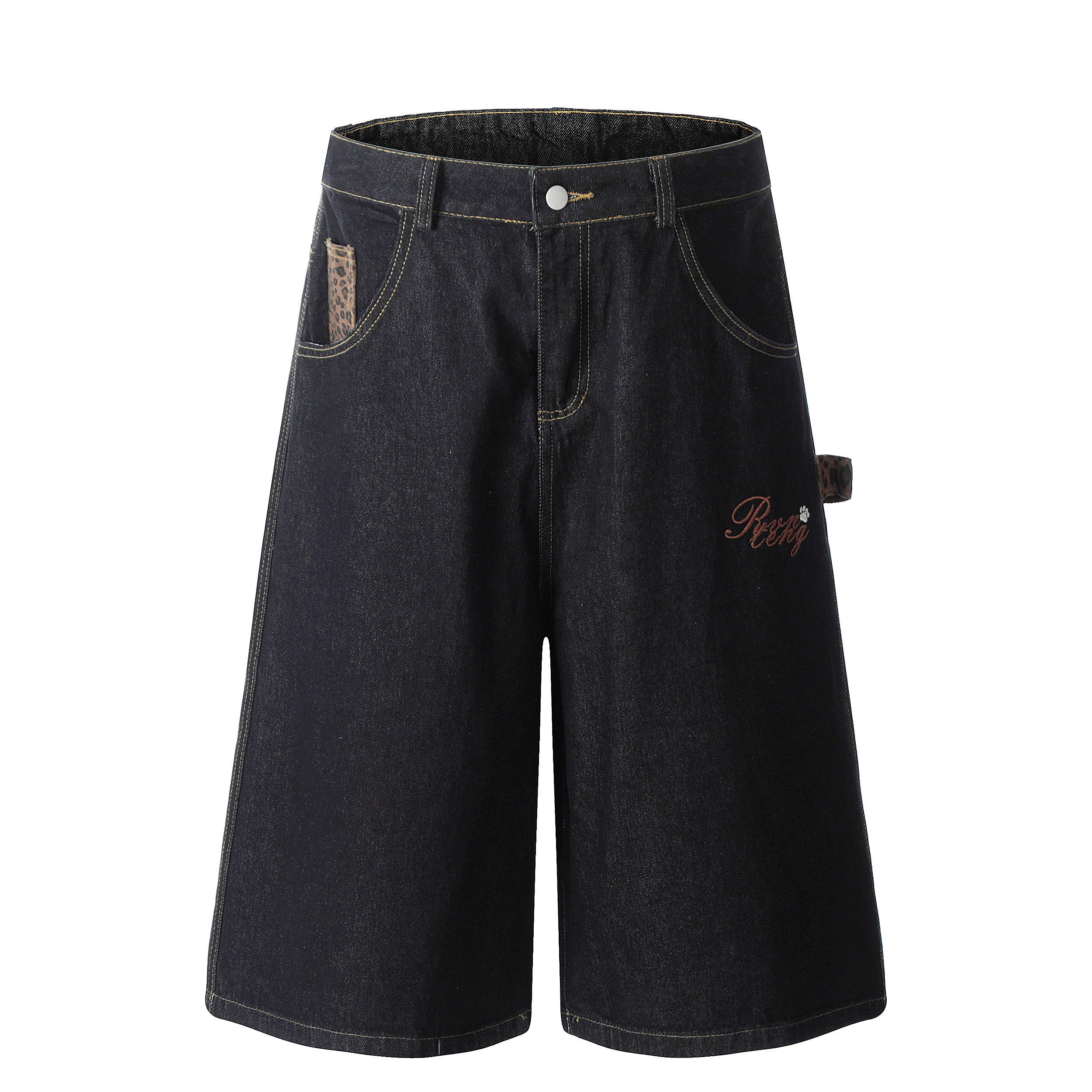 Unisex Vintage Leopard Applique Denim Jeans