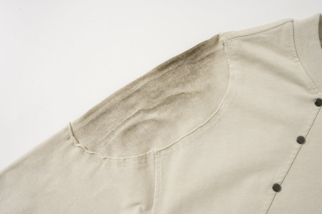 DONOTLOGO Industrial Edge Collection | Unisex Relaxed Fit Deconstructed Tee | Bold Diagonal Rivet Seaming & Faded Wash Finish with Heavyweight Cotton Fabric