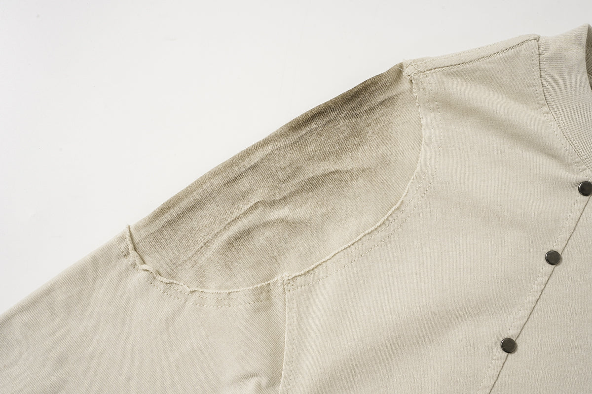 DONOTLOGO Industrial Edge Collection | Unisex Relaxed Fit Deconstructed Tee | Bold Diagonal Rivet Seaming & Faded Wash Finish with Heavyweight Cotton Fabric