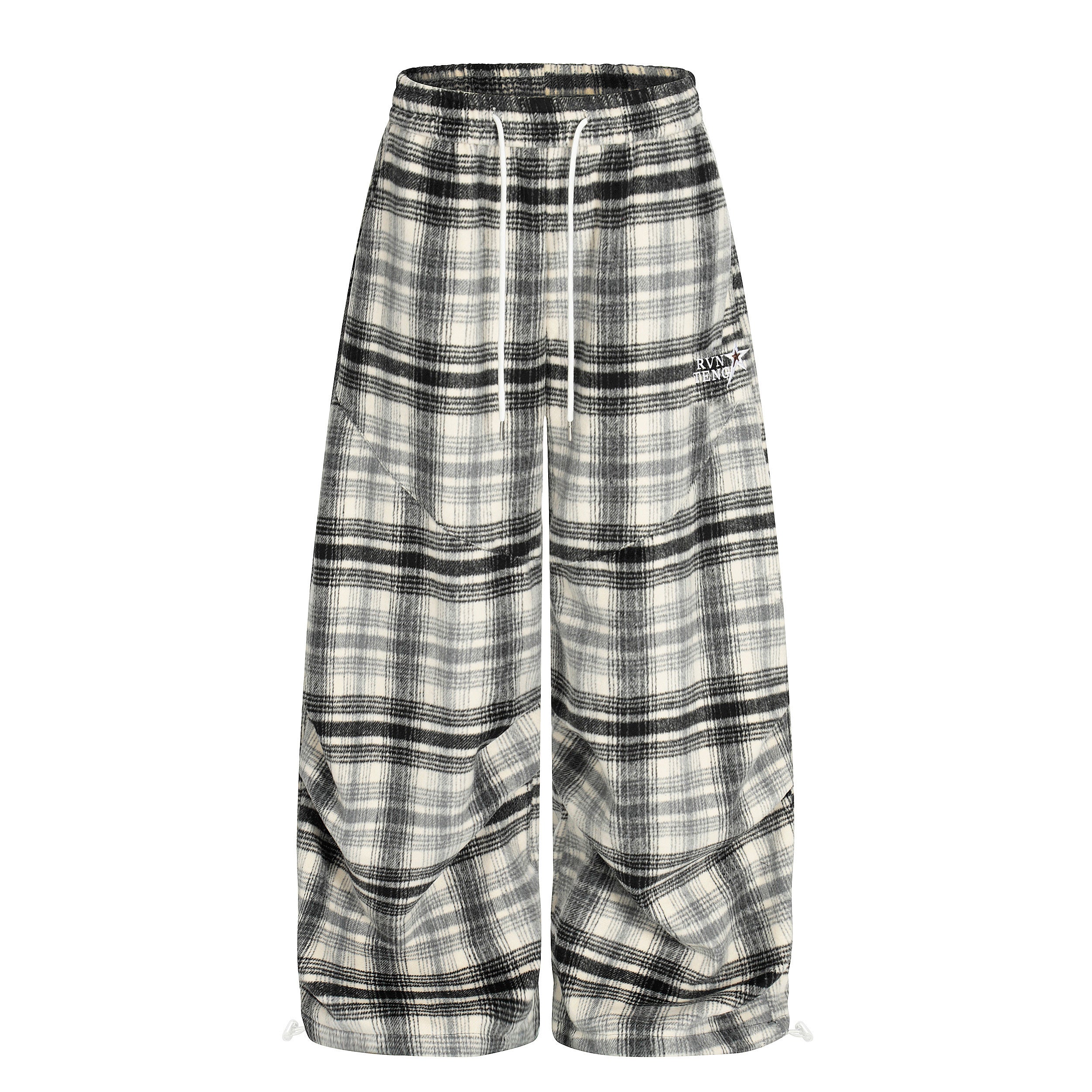 DONOTLOGO Unisex Vintage Plaid Wide-Leg Pants | Curved Fit, Drawstring Waist | Embroidered Detail | Casual Streetwear Must-Have