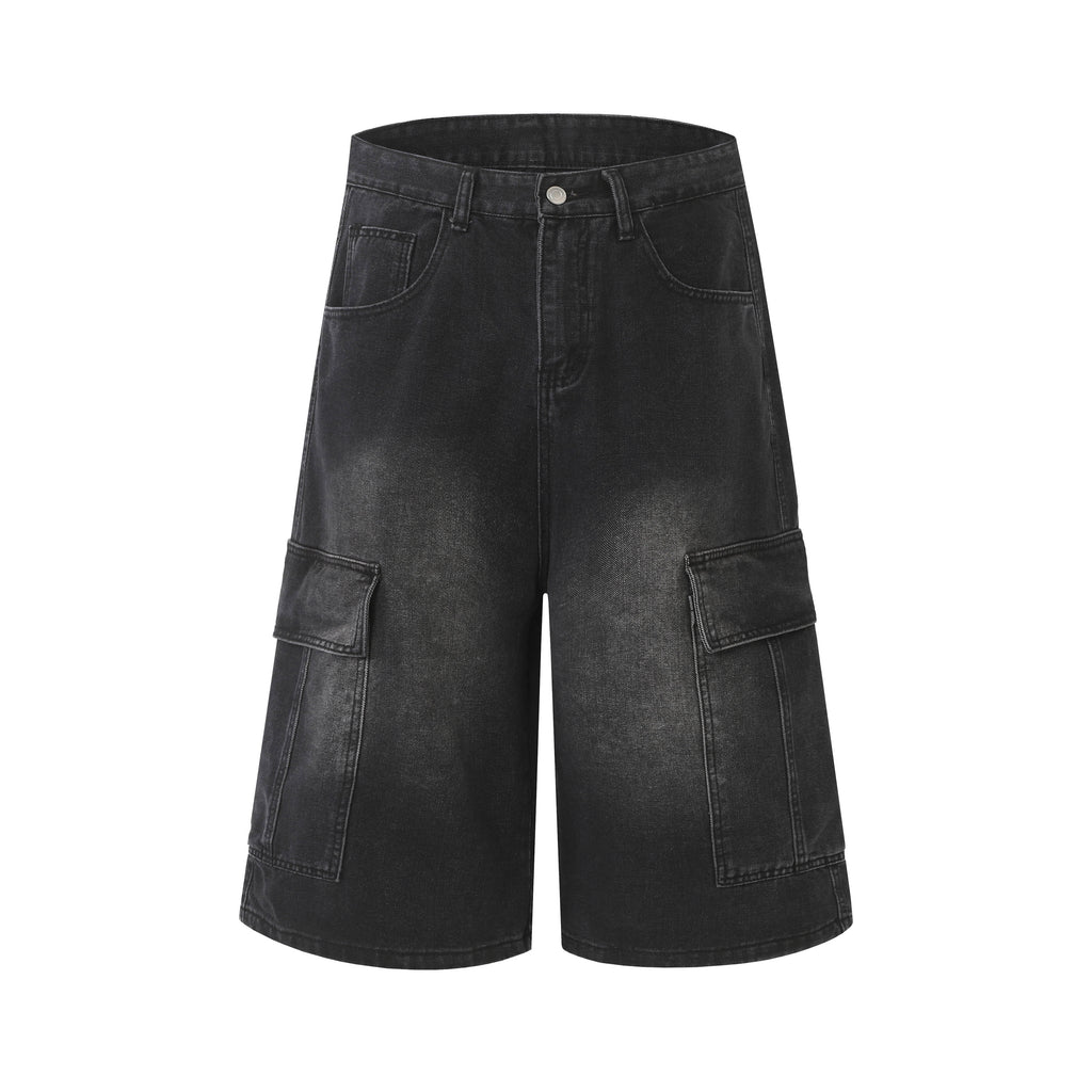 DONOTLOGO Retro Blue Cargo Jean Shorts | Unisex Y2K Wide Leg Denim Shorts with Functional Pockets | High Street Relaxed Fit Bottoms