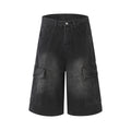 DONOTLOGO Retro Blue Cargo Jean Shorts | Unisex Y2K Wide Leg Denim Shorts with Functional Pockets | High Street Relaxed Fit Bottoms