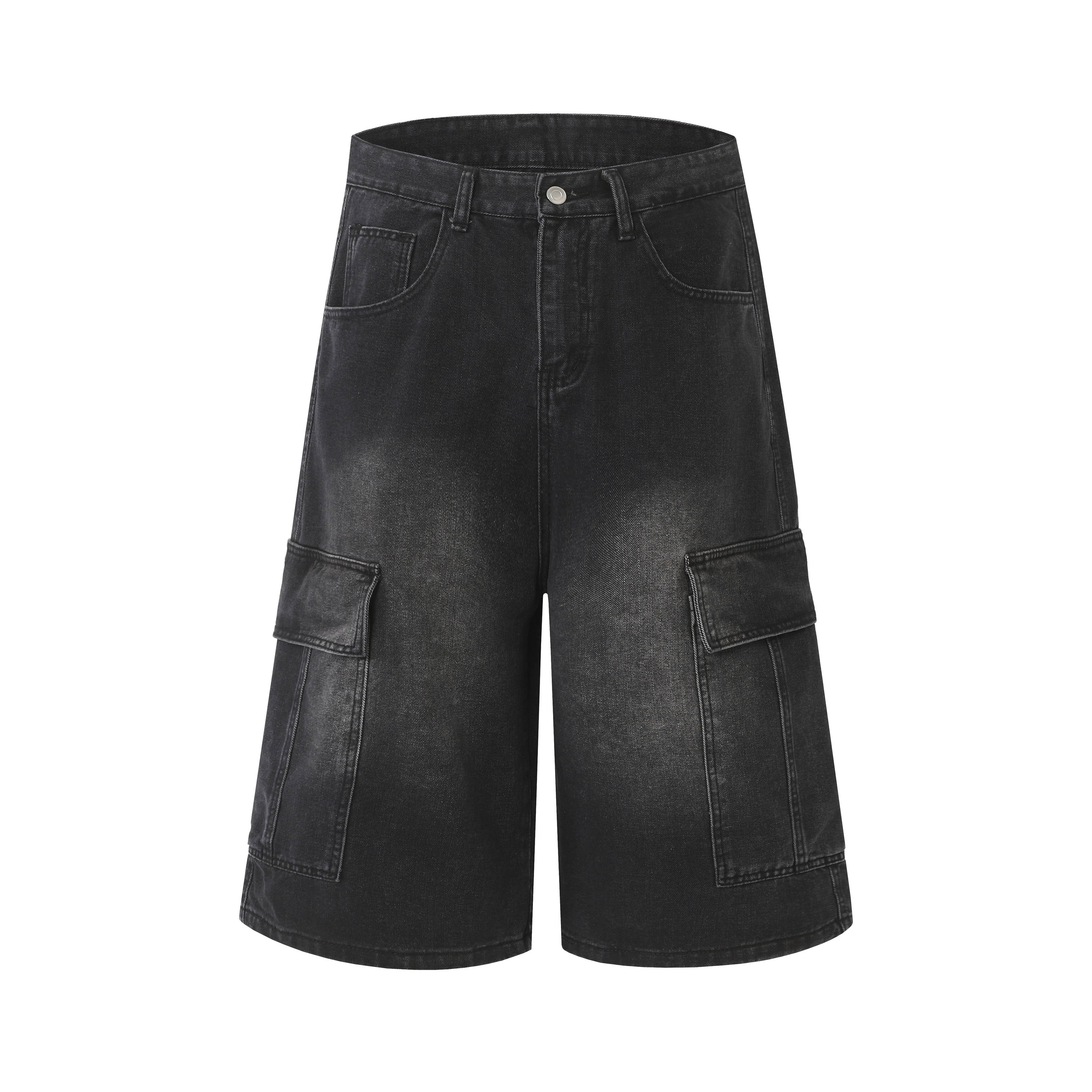 DONOTLOGO Retro Blue Cargo Jean Shorts | Unisex Y2K Wide Leg Denim Shorts with Functional Pockets | High Street Relaxed Fit Bottoms