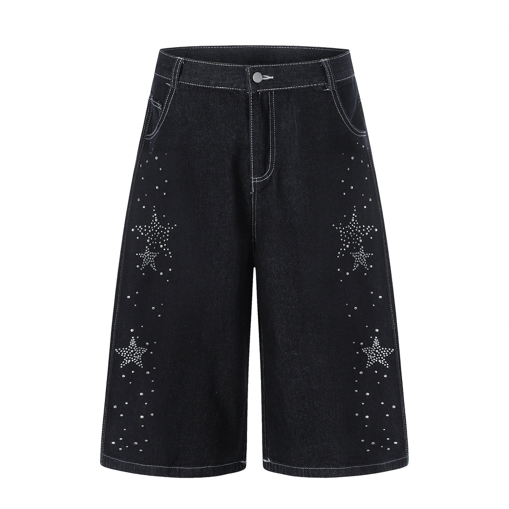 Unisex Street Style Rhinestone Distressed Washed Denim Jeans