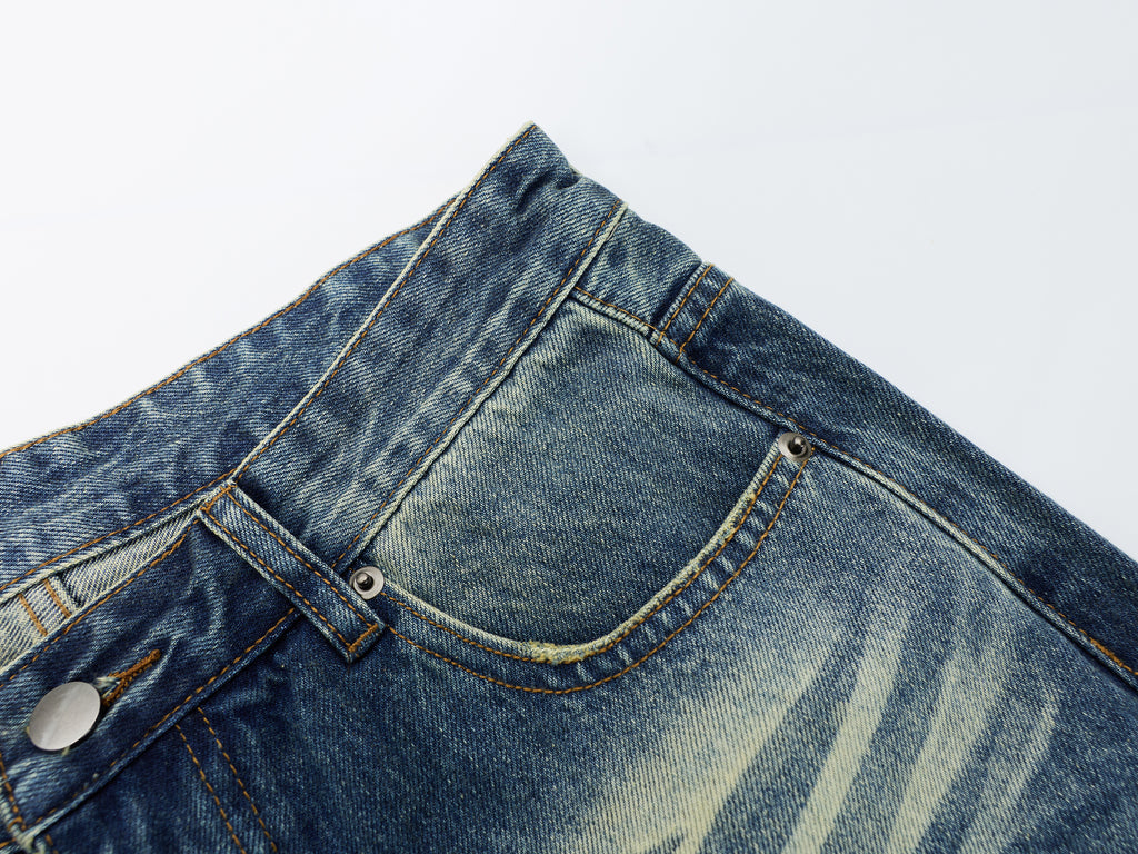 DONOTLOGO Oversized Vintage Wash Denim Jeans - Unisex Baggy Trousers with Distressed Whisker Effect - Edgy Streetwear Bottom with Wide Leg Silhouette & Raw Hem