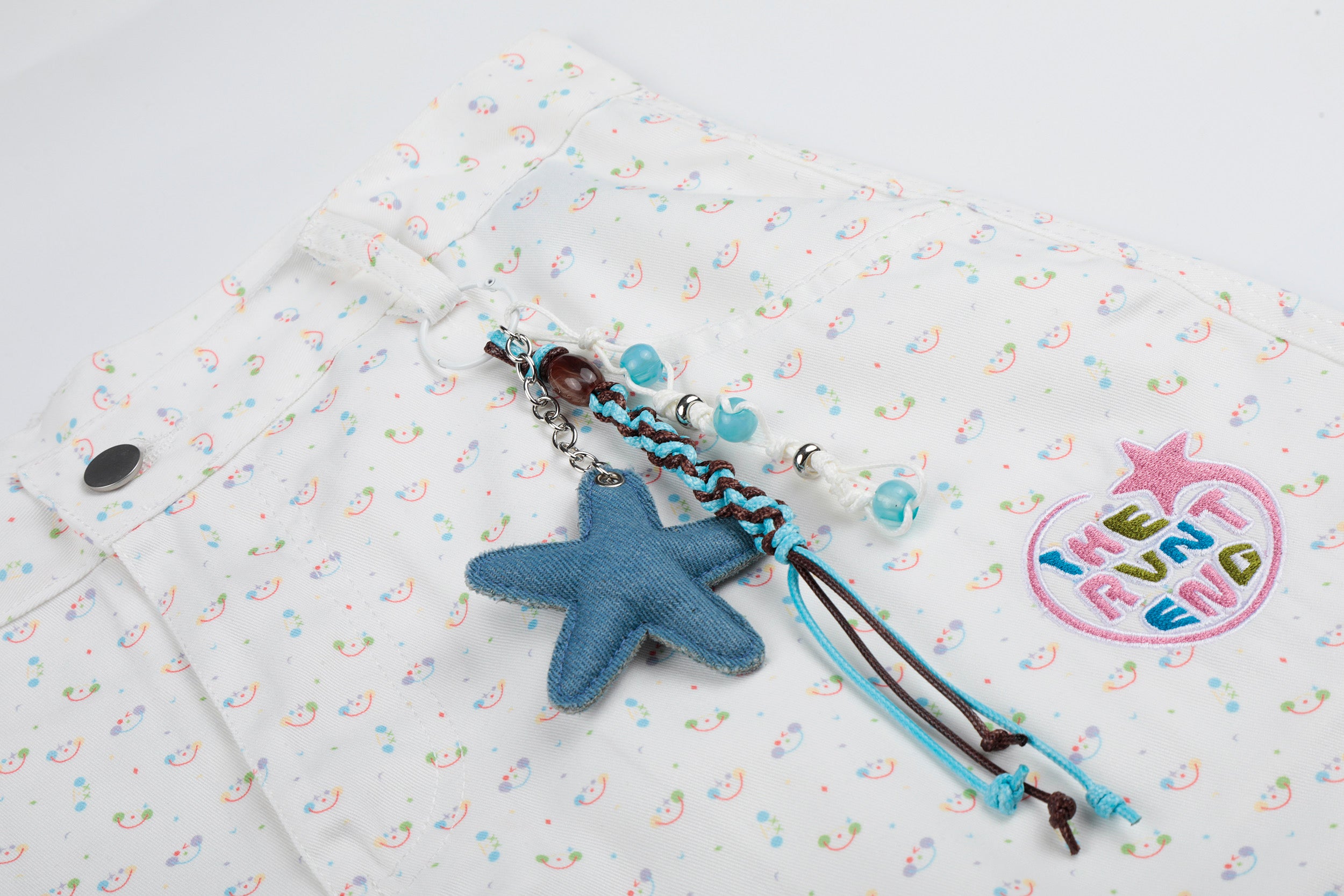 DONOTLOGO Whimsical Garden Collection | Unisex Relaxed Fit Cotton Cropped Pants | Playful Micro-Floral Print with Detachable Star Pendant Detail