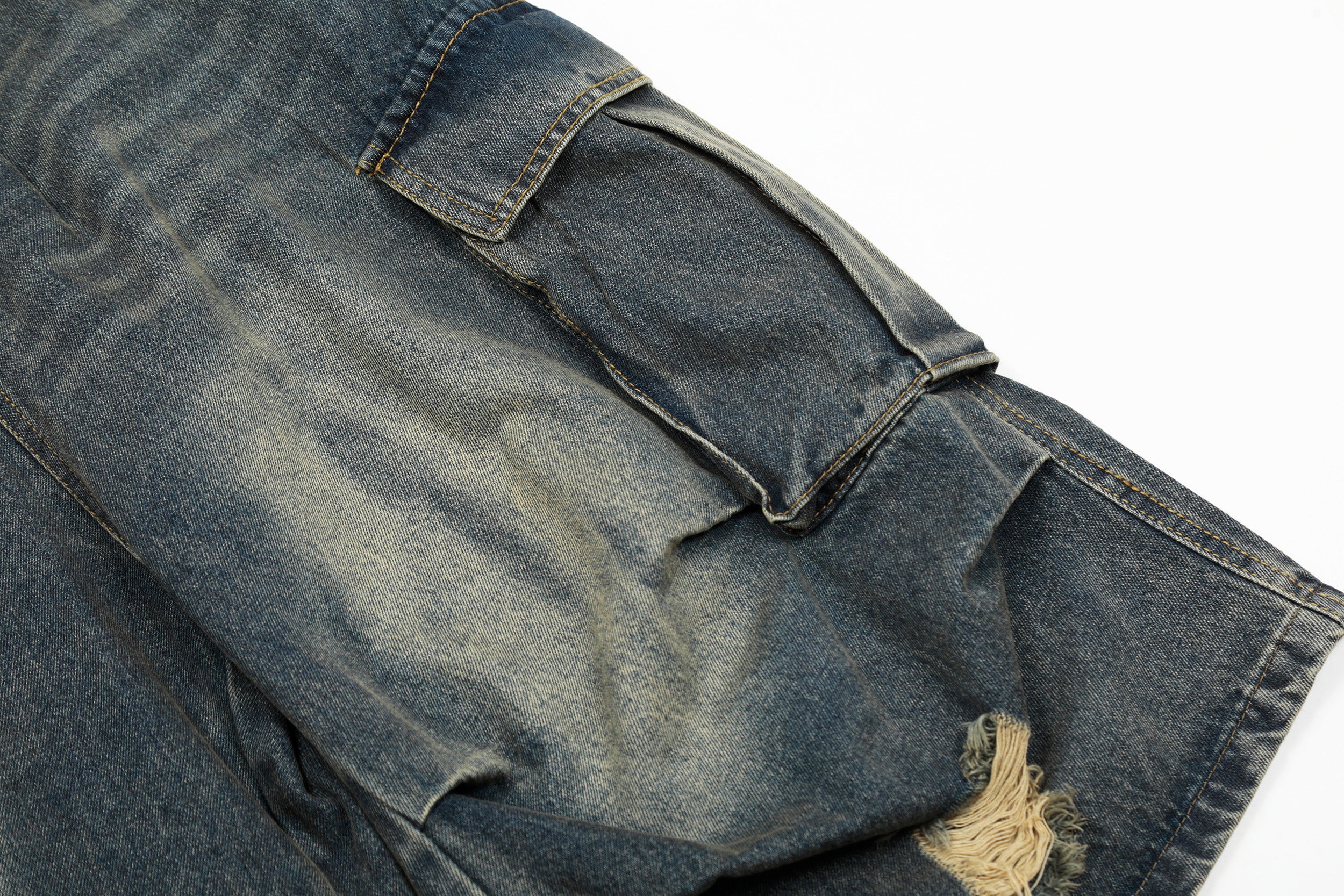 Unisex Vintage Washed Distressed Multi-Pocket Denim Jeans