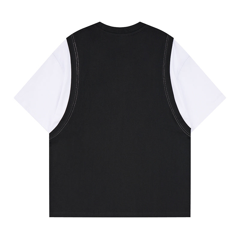 DONOTLOGO Unisex Graphic Layered T-Shirt - Saint Terror Cross Print, Vintage Wash Streetwear