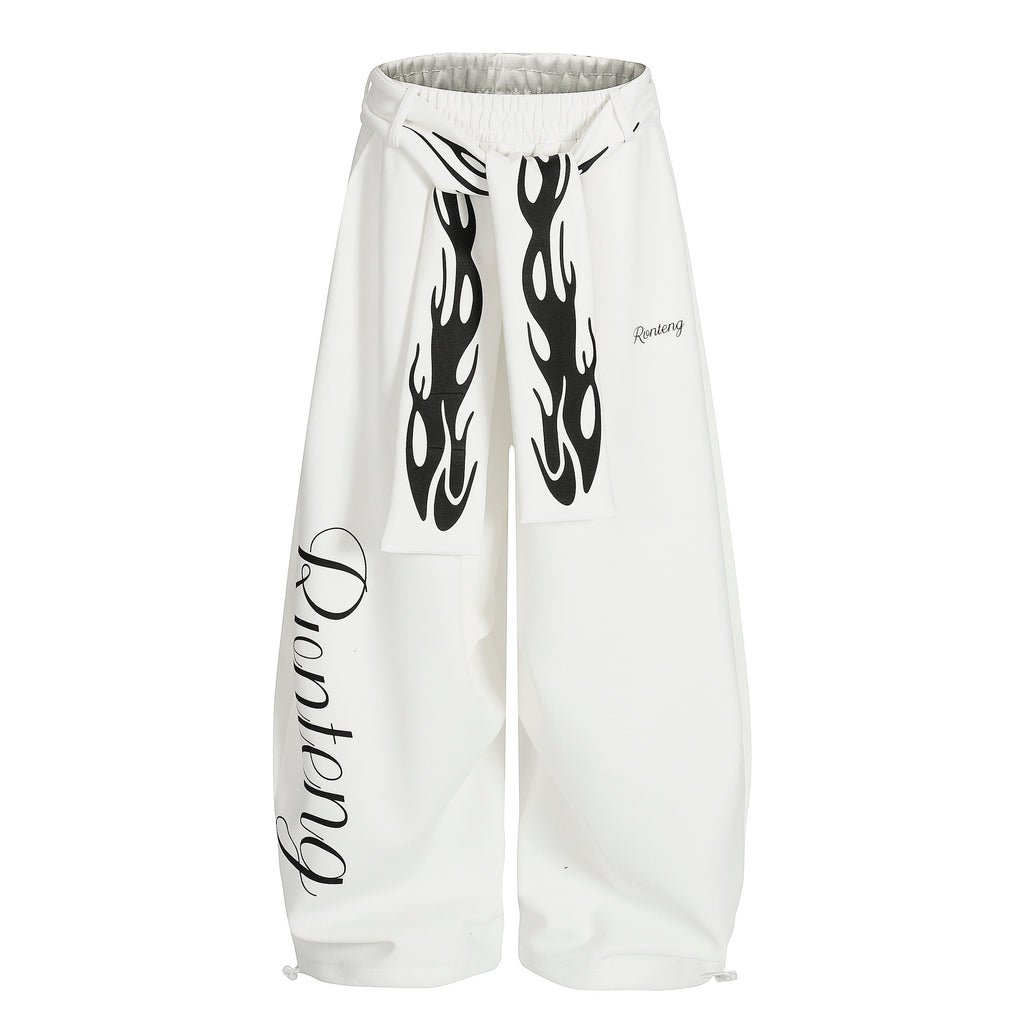 DONOTLOGO Urban Streetwear Collection | Unisex Relaxed Silhouette Sweatpants | Bold Flame Motif & Soft Cotton Knit Fabric
