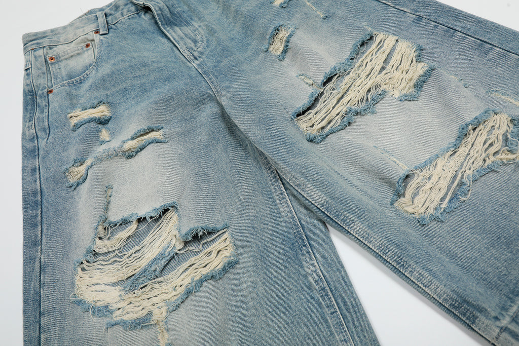 DONOTLOGO Urban Heritage Collection | Unisex Oversized Cropped Denim | Retro Aesthetic High-Rise Wide-Leg Bottoms with Authentic Fade Detail