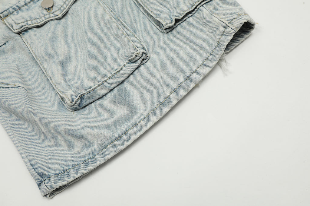 Unisex Vintage Washed Multi-Pocket Denim Cargo Pants