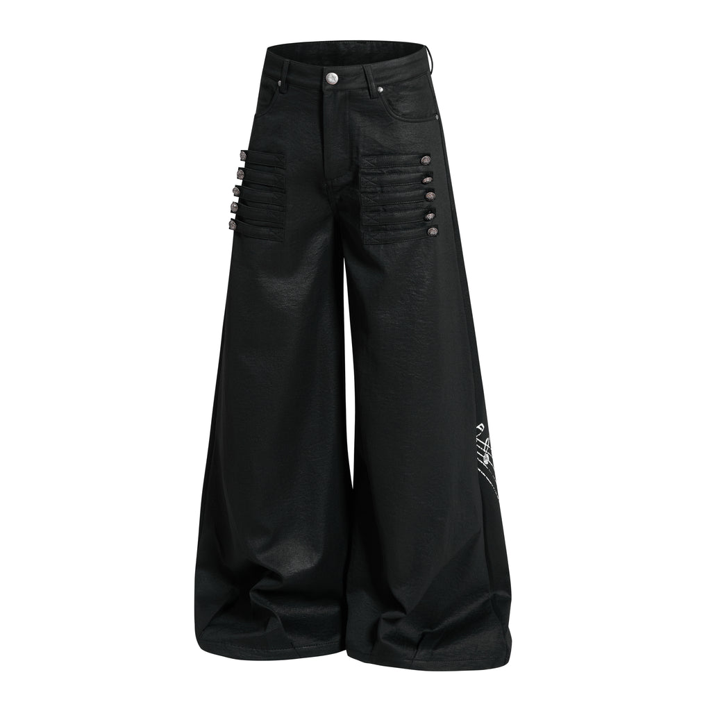 DONOTLOGO Heavy Studded Wide-Leg Denim | Unisex Y2K Punk Rock Rivet Jeans | Vintage Black High Street Oversized Trousers