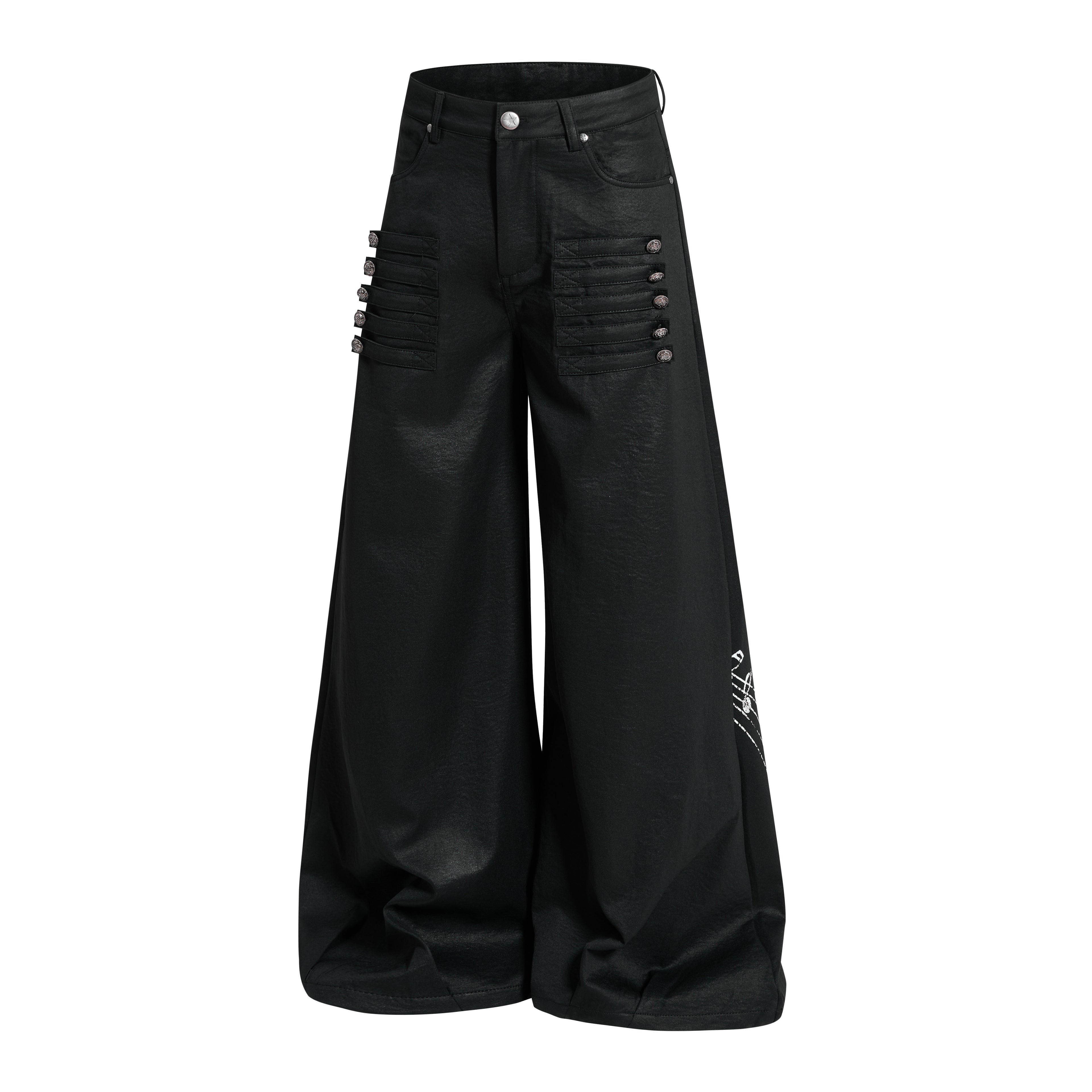 DONOTLOGO Heavy Studded Wide-Leg Denim | Unisex Y2K Punk Rock Rivet Jeans | Vintage Black High Street Oversized Trousers