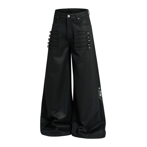 DONOTLOGO Heavy Studded Wide-Leg Denim | Unisex Y2K Punk Rock Rivet Jeans | Vintage Black High Street Oversized Trousers