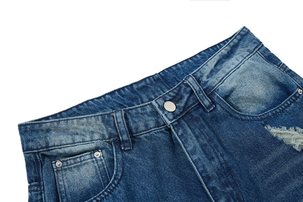 DONOTLOGO Heavy Distressed Wide-Leg Denim | Unisex Y2K Ripped Baggy Jeans | Vintage Blue High Street Oversized Trousers
