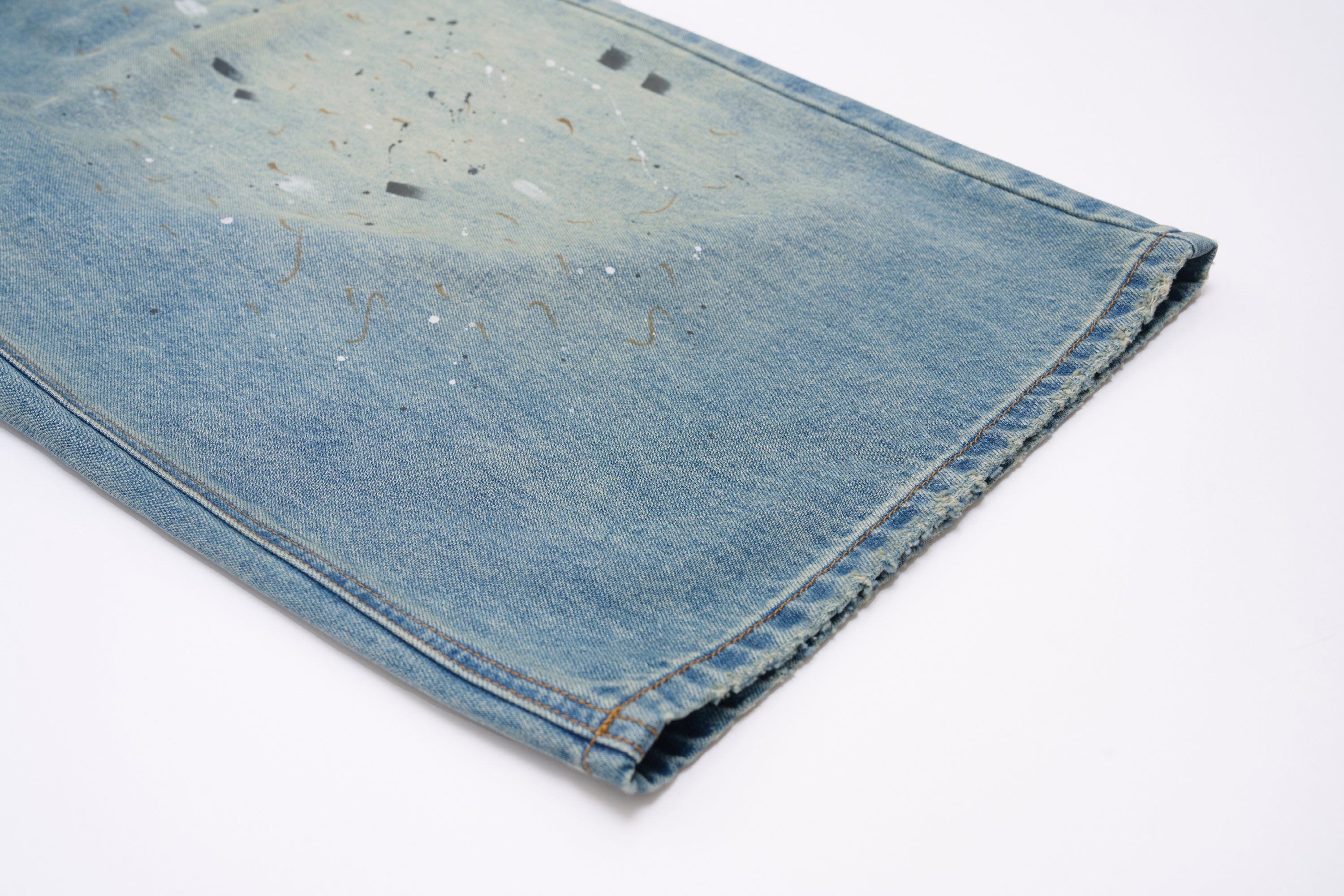 DONOTLOGO Street Art Revival Collection | Unisex Relaxed Fit Denim Shorts | Bold Paint Splatter Seaming & Faded Wash Finish with Classic Cotton Denim Fabric