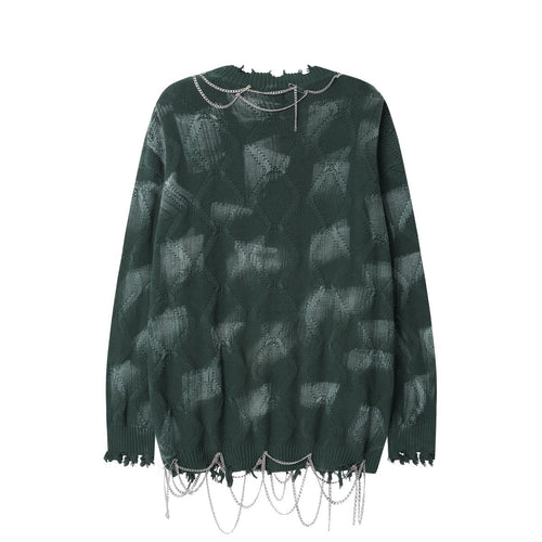 DONOTLOGO  Unisex Crewneck Sweater with Irregular Paint and Chain Detail