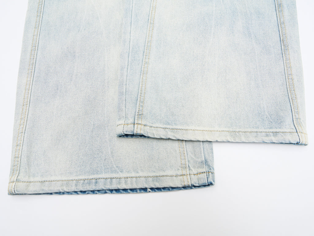 DONOTLOGO Oversized Light Wash Denim Jeans - Unisex Baggy Trousers with Distressed Whisker Effect - Edgy Streetwear Bottom with Wide Leg Silhouette & Raw Hem
