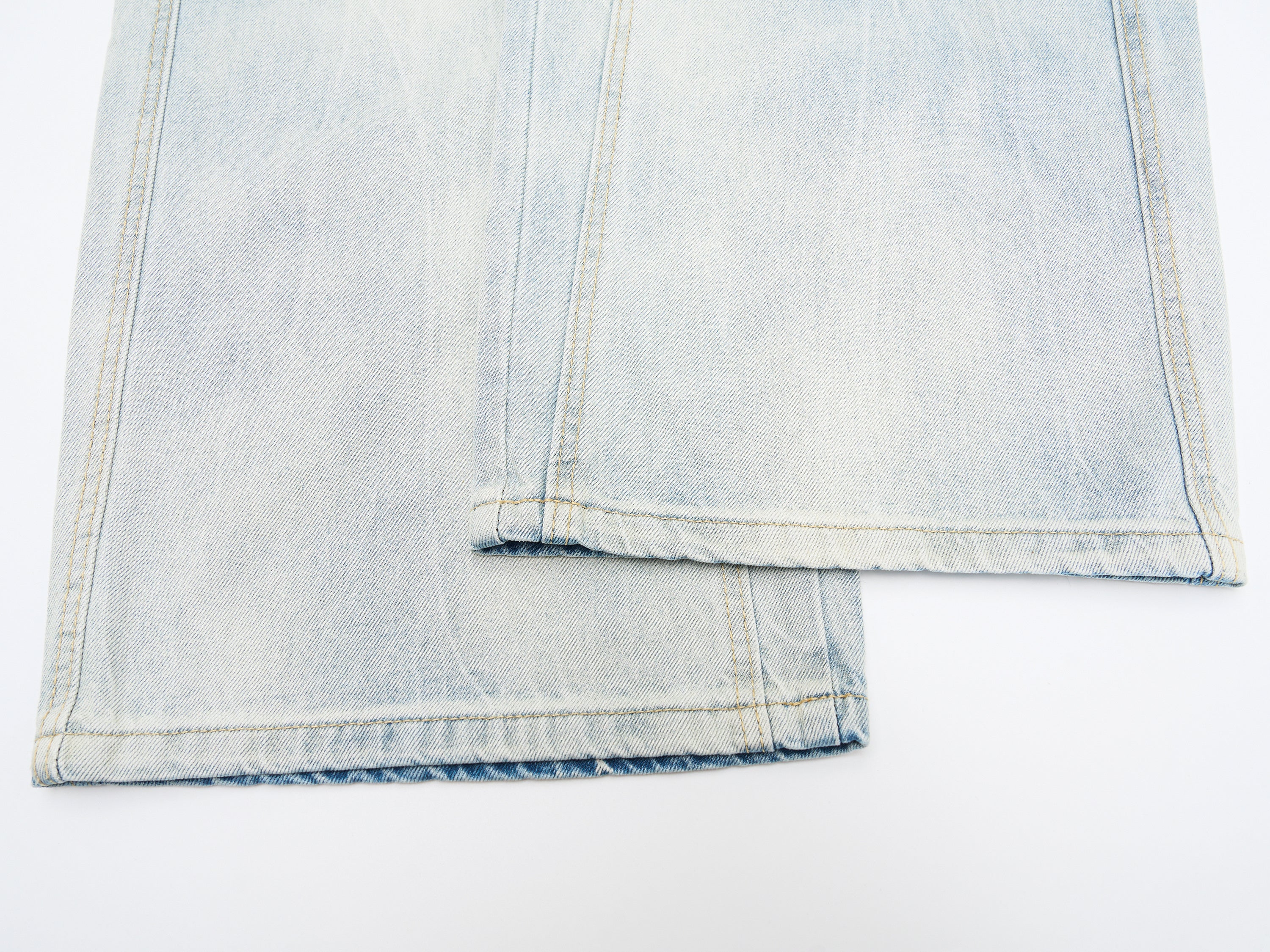 DONOTLOGO Oversized Light Wash Denim Jeans - Unisex Baggy Trousers with Distressed Whisker Effect - Edgy Streetwear Bottom with Wide Leg Silhouette & Raw Hem