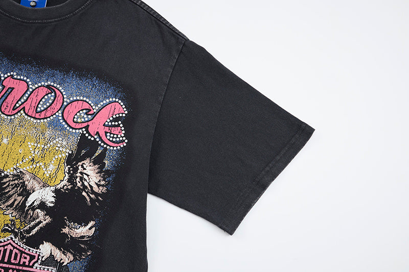 DONOTLOGO Deconstructed "Let's Rock" Graphic Tee - Unisex Vintage Washed Graphic T-Shirt - Edgy Streetwear Aesthetic Oversized Top