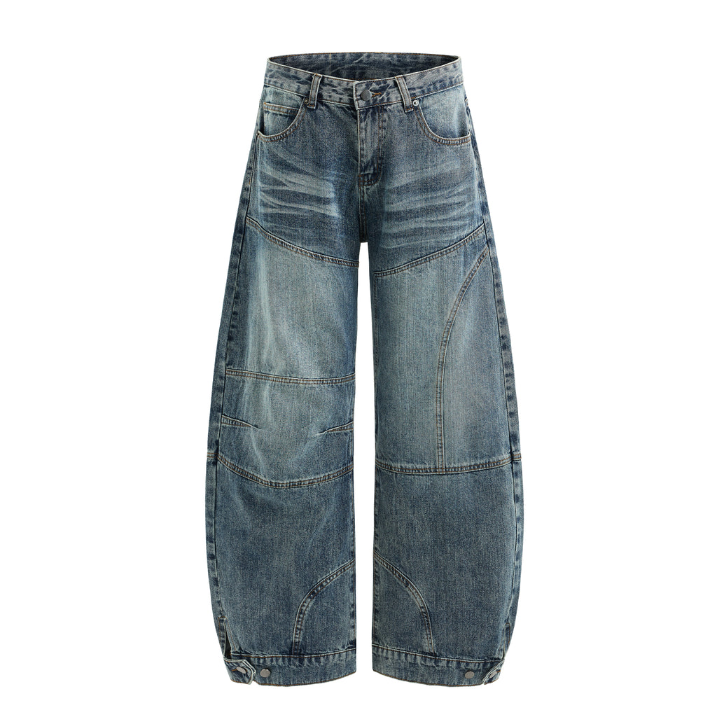 DONOTLOGO Oversized Paneled Denim Jeans - Unisex Baggy Trousers with Distressed Wash - Edgy Streetwear Bottom with Wide Leg Silhouette & Raw Hem