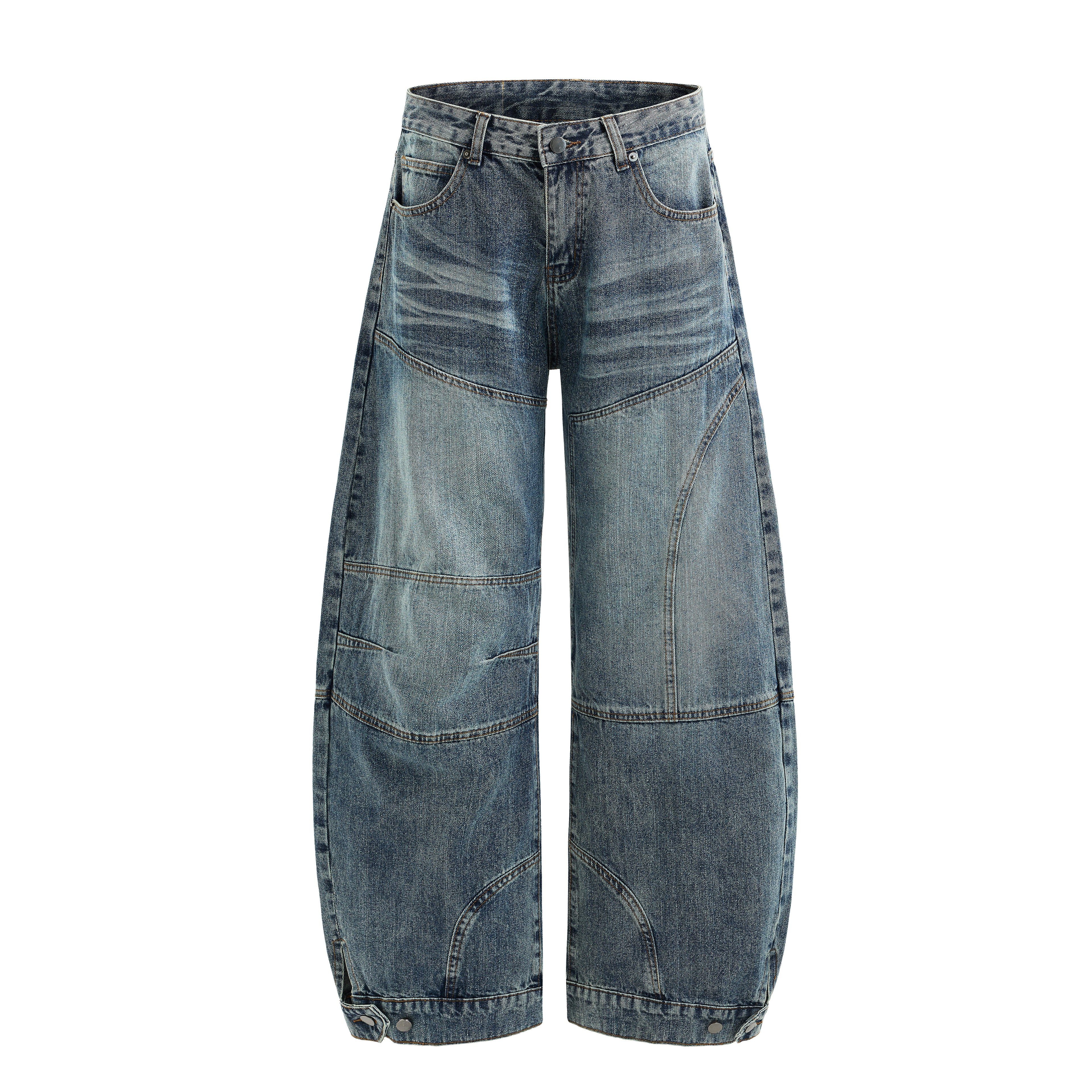 DONOTLOGO Oversized Paneled Denim Jeans - Unisex Baggy Trousers with Distressed Wash - Edgy Streetwear Bottom with Wide Leg Silhouette & Raw Hem