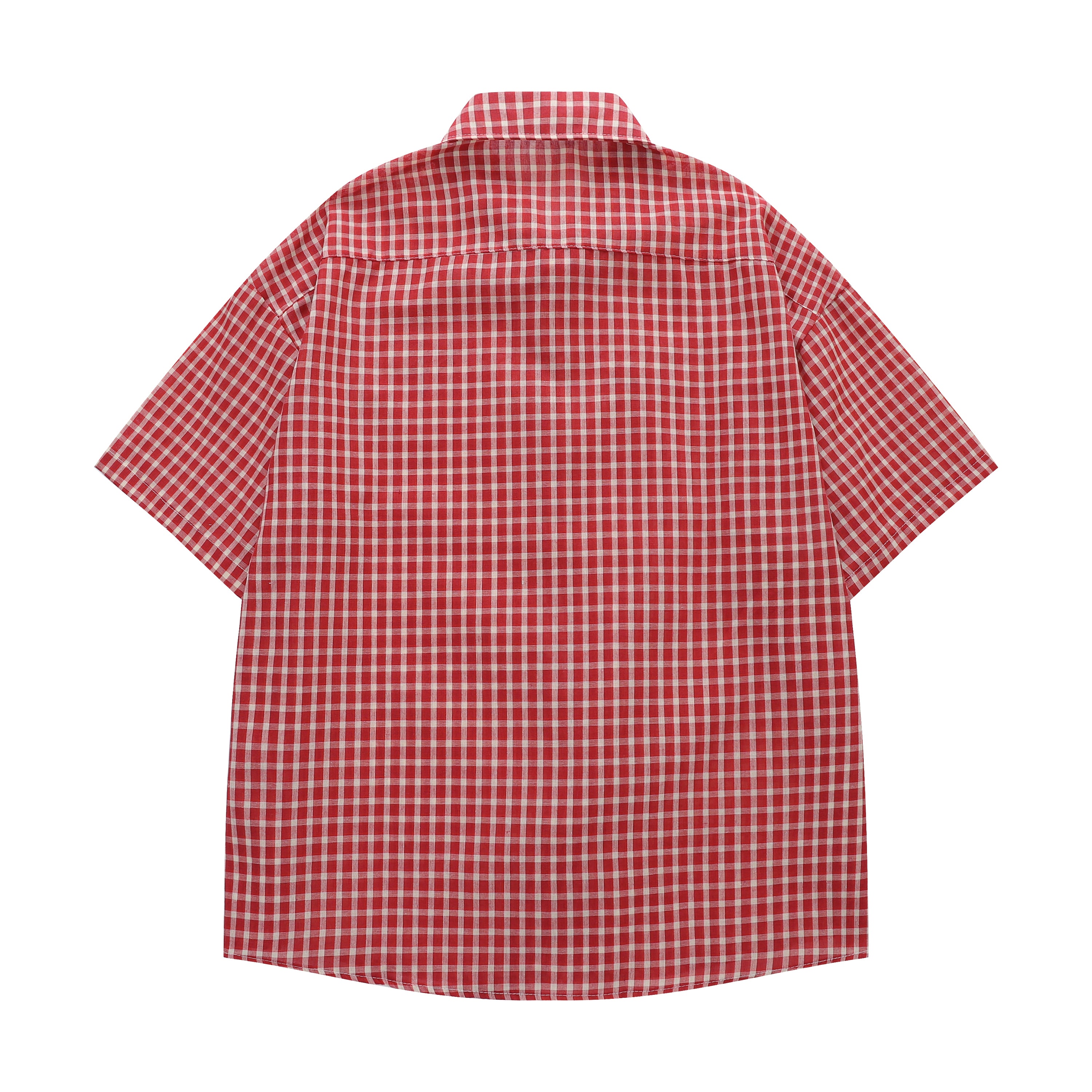 DONOTLOGO Coastal Vintage Collection | Unisex Oversized Gingham Camp Collar Shirt | Playful Aesthetic Short Sleeve Top with Whimsical Lobster Embroidery Detail