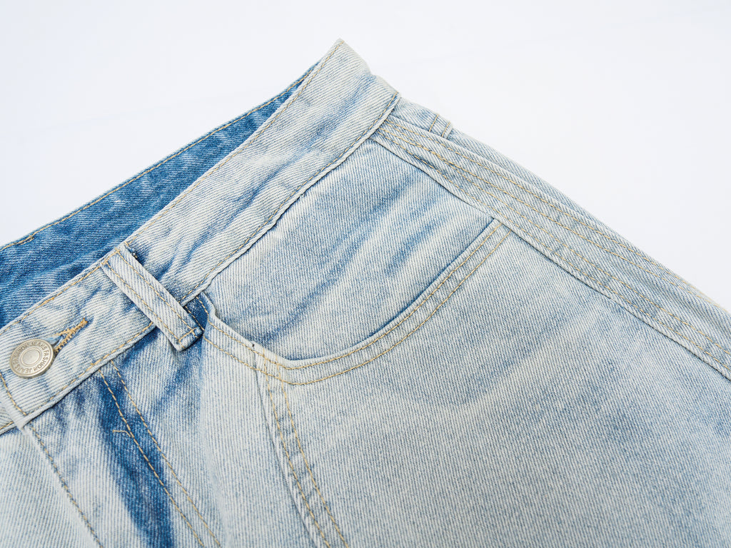 DONOTLOGO Oversized Light Wash Denim Jeans - Unisex Baggy Trousers with Distressed Whisker Effect - Edgy Streetwear Bottom with Wide Leg Silhouette & Raw Hem