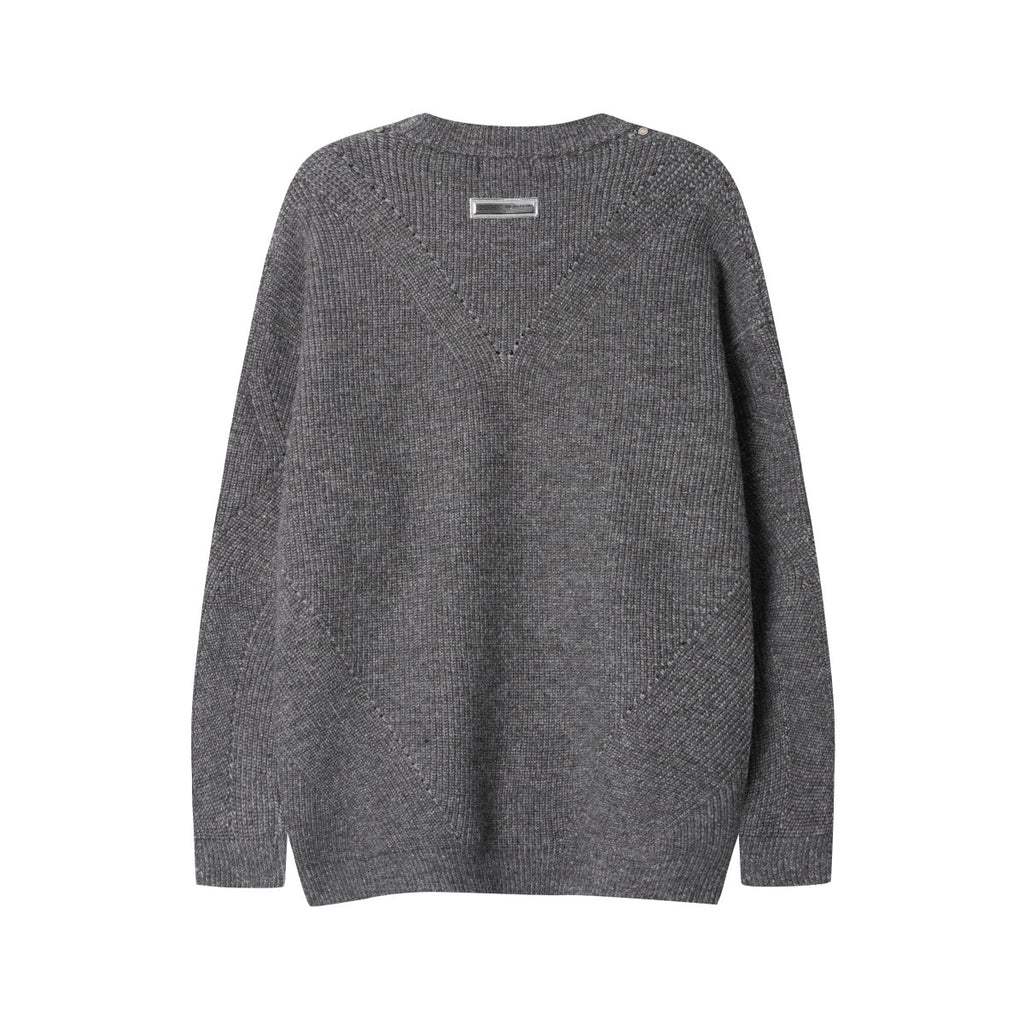 Unisex Loose-Fit Textured Knit Sweater with Studded Geometric Pattern