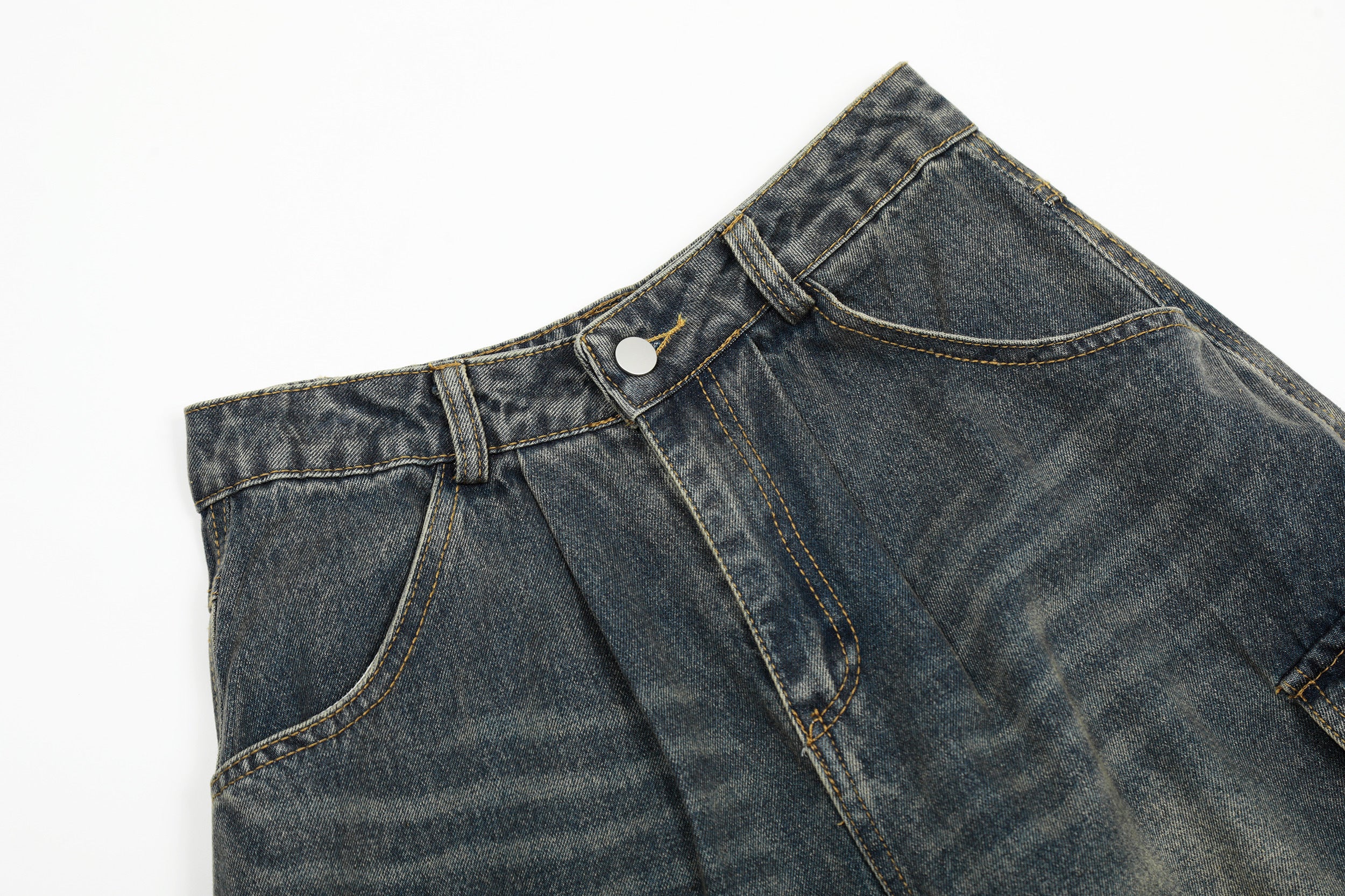 Unisex Vintage Washed Distressed Multi-Pocket Denim Jeans