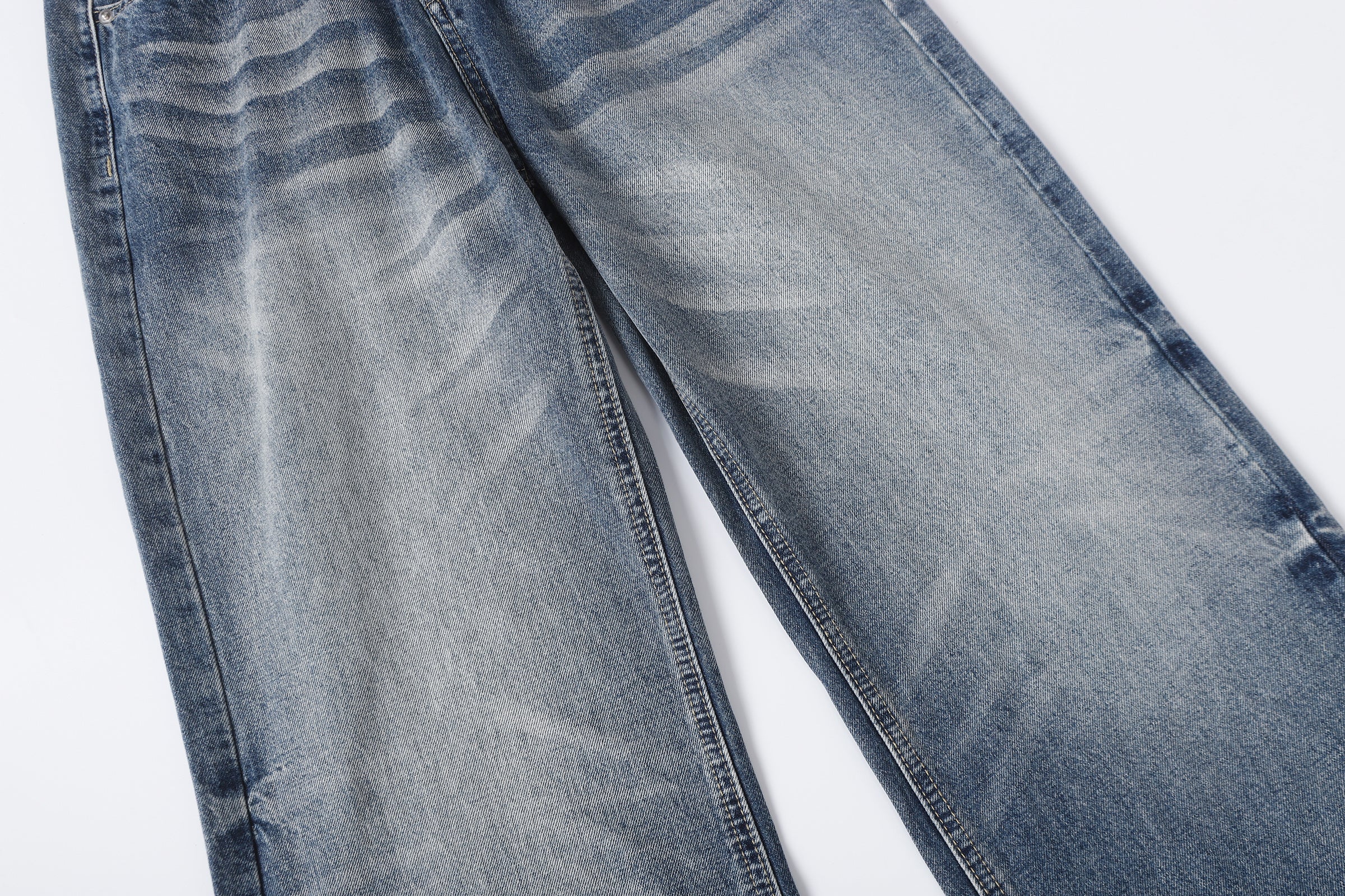 DONOTLOGO Retro Blue Baggy Denim Pants | Unisex Y2K Wide Leg Trousers with Natural Whiskering & Fade | High Street Relaxed Fit Bottoms
