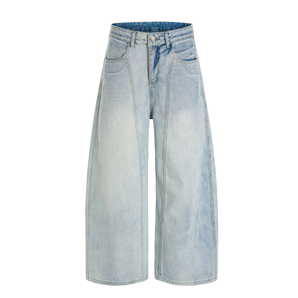 DONOTLOGO Oversized Light Wash Denim Jeans - Unisex Baggy Trousers with Distressed Whisker Effect - Edgy Streetwear Bottom with Wide Leg Silhouette & Raw Hem