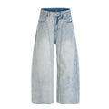 DONOTLOGO Oversized Light Wash Denim Jeans - Unisex Baggy Trousers with Distressed Whisker Effect - Edgy Streetwear Bottom with Wide Leg Silhouette & Raw Hem