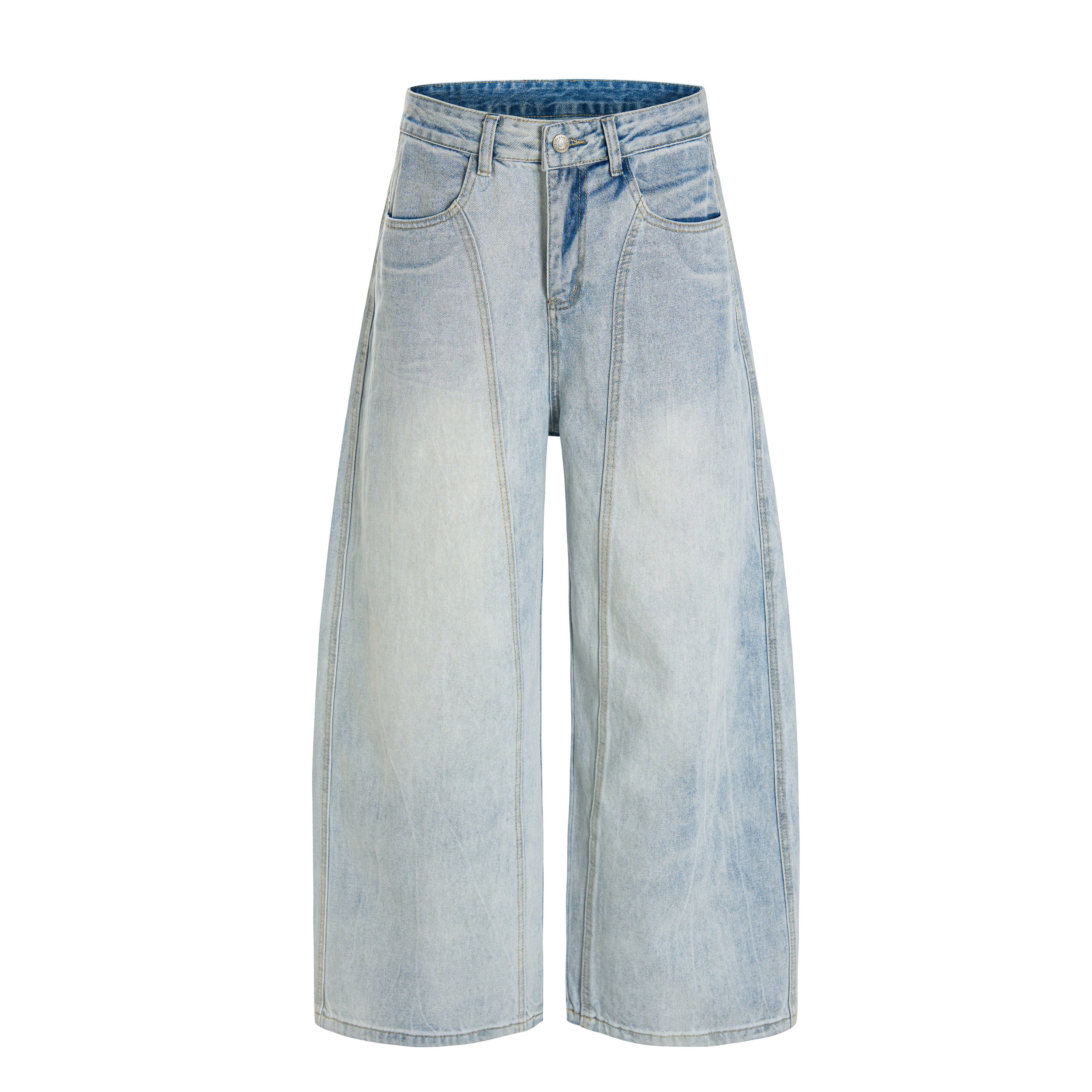 DONOTLOGO Oversized Light Wash Denim Jeans - Unisex Baggy Trousers with Distressed Whisker Effect - Edgy Streetwear Bottom with Wide Leg Silhouette & Raw Hem