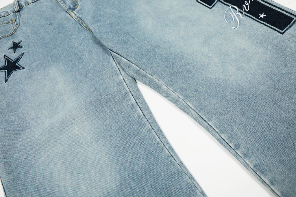 DONOTLOGO Urban Streetwear Collection | Unisex Relaxed Silhouette Jeans | Bold Number & Star Motif & Soft Denim Fabric