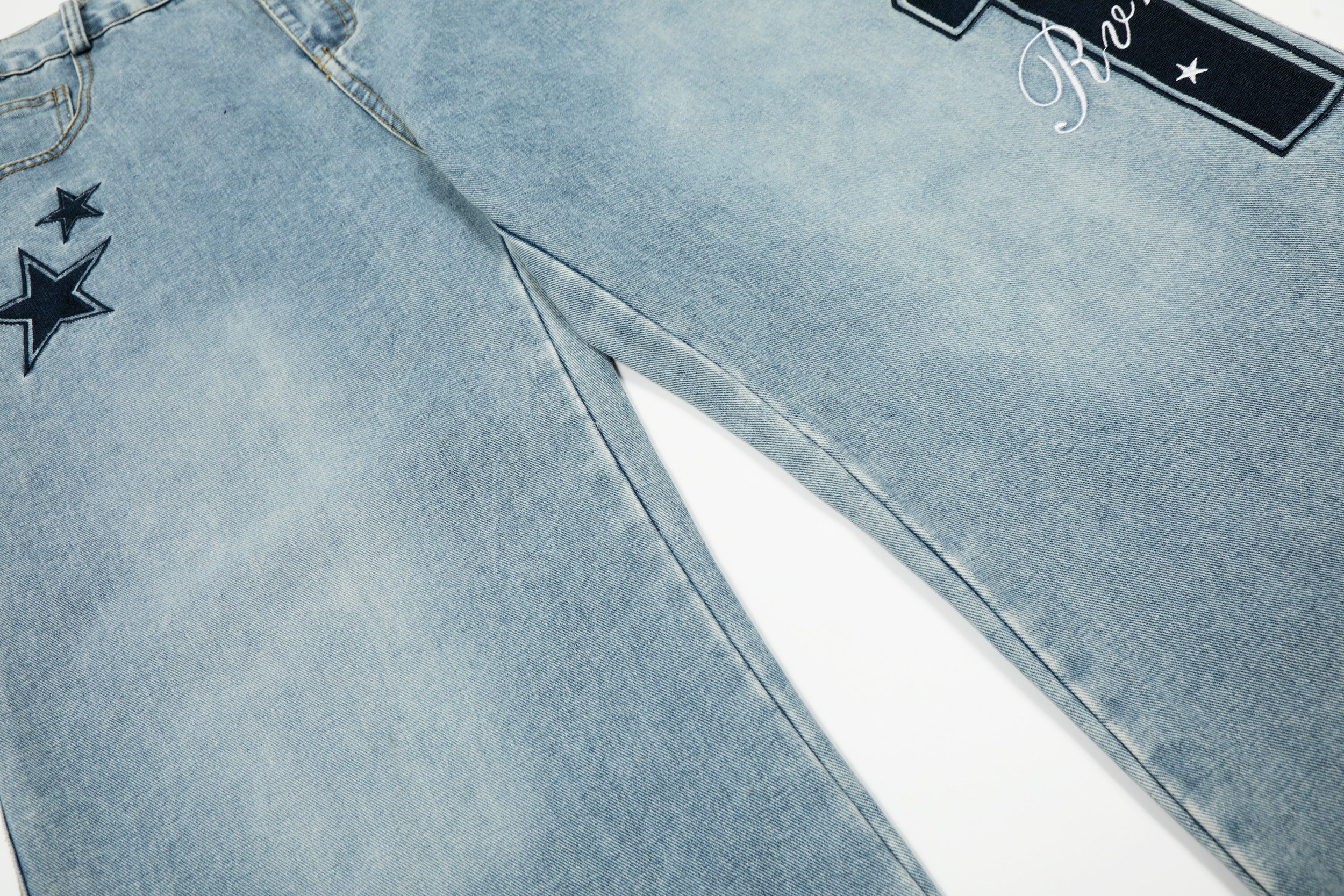 DONOTLOGO Urban Streetwear Collection | Unisex Relaxed Silhouette Jeans | Bold Number & Star Motif & Soft Denim Fabric