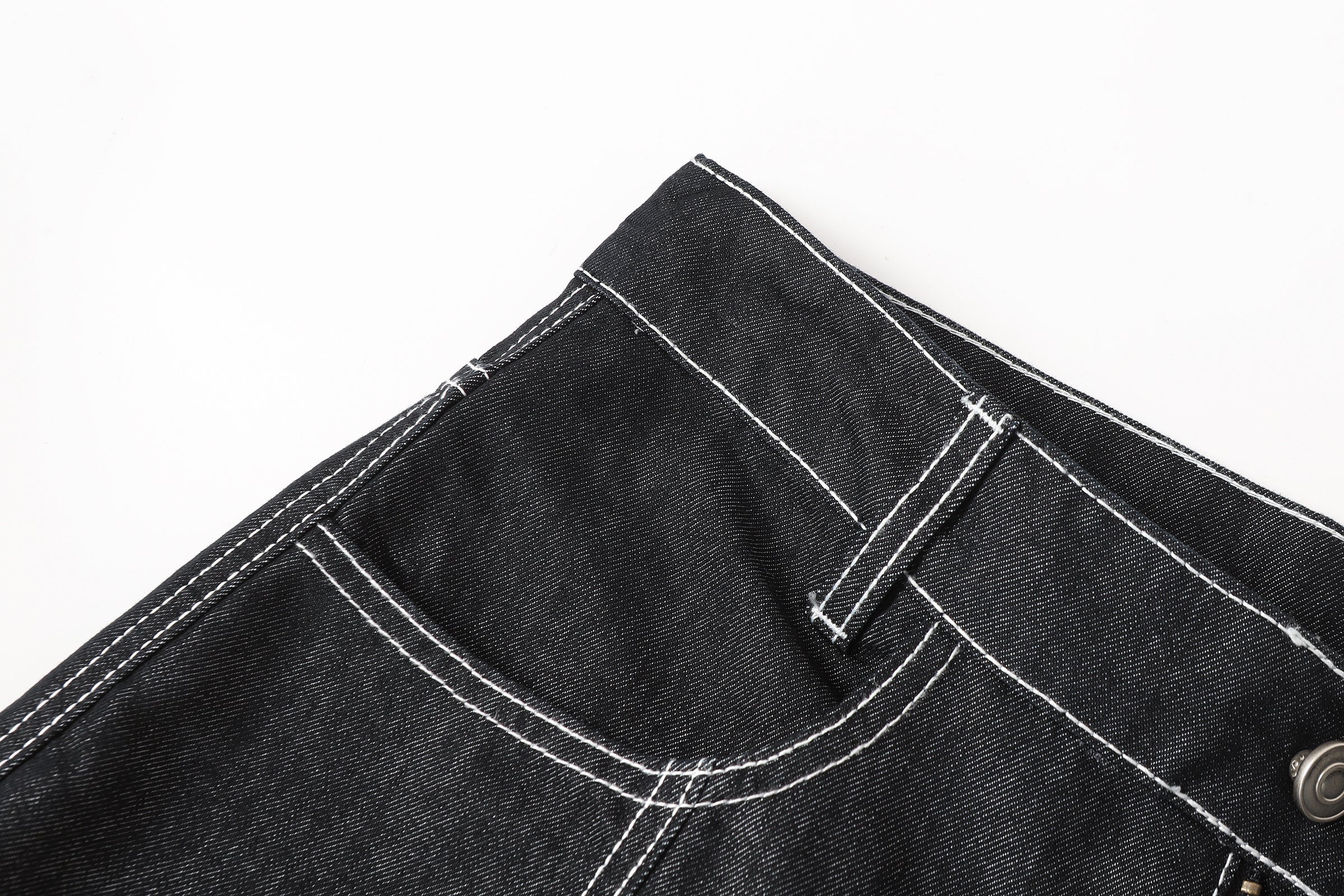DONOTLOGO Deconstructed Black Baggy Denim Pants | Unisex Y2K Wide Leg Trousers with Bold White Stitching | High Street Relaxed Fit Bottoms