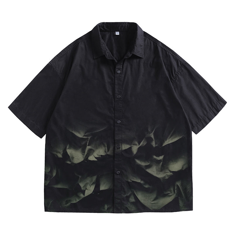 DONOTLOGO Deconstructed Drop Shoulder Shirt - Unisex Oversized Short Sleeve Button Up - Minimalist Streetwear Vintage Aesthetic Top