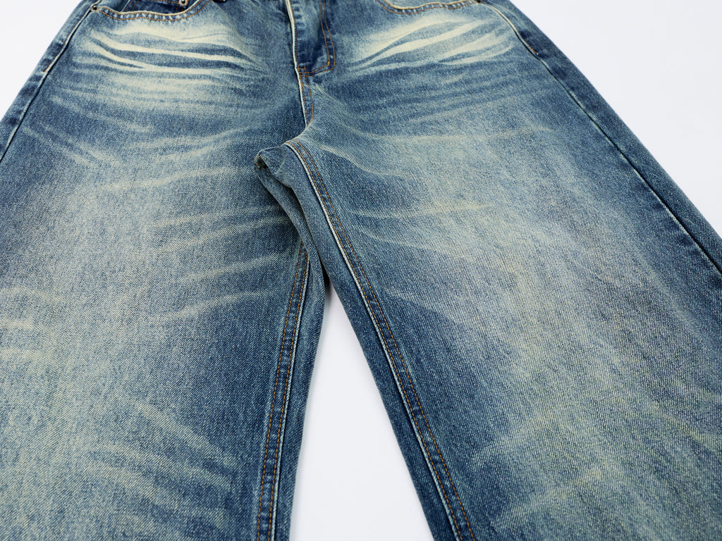 DONOTLOGO Oversized Vintage Wash Denim Jeans - Unisex Baggy Trousers with Distressed Whisker Effect - Edgy Streetwear Bottom with Wide Leg Silhouette & Raw Hem