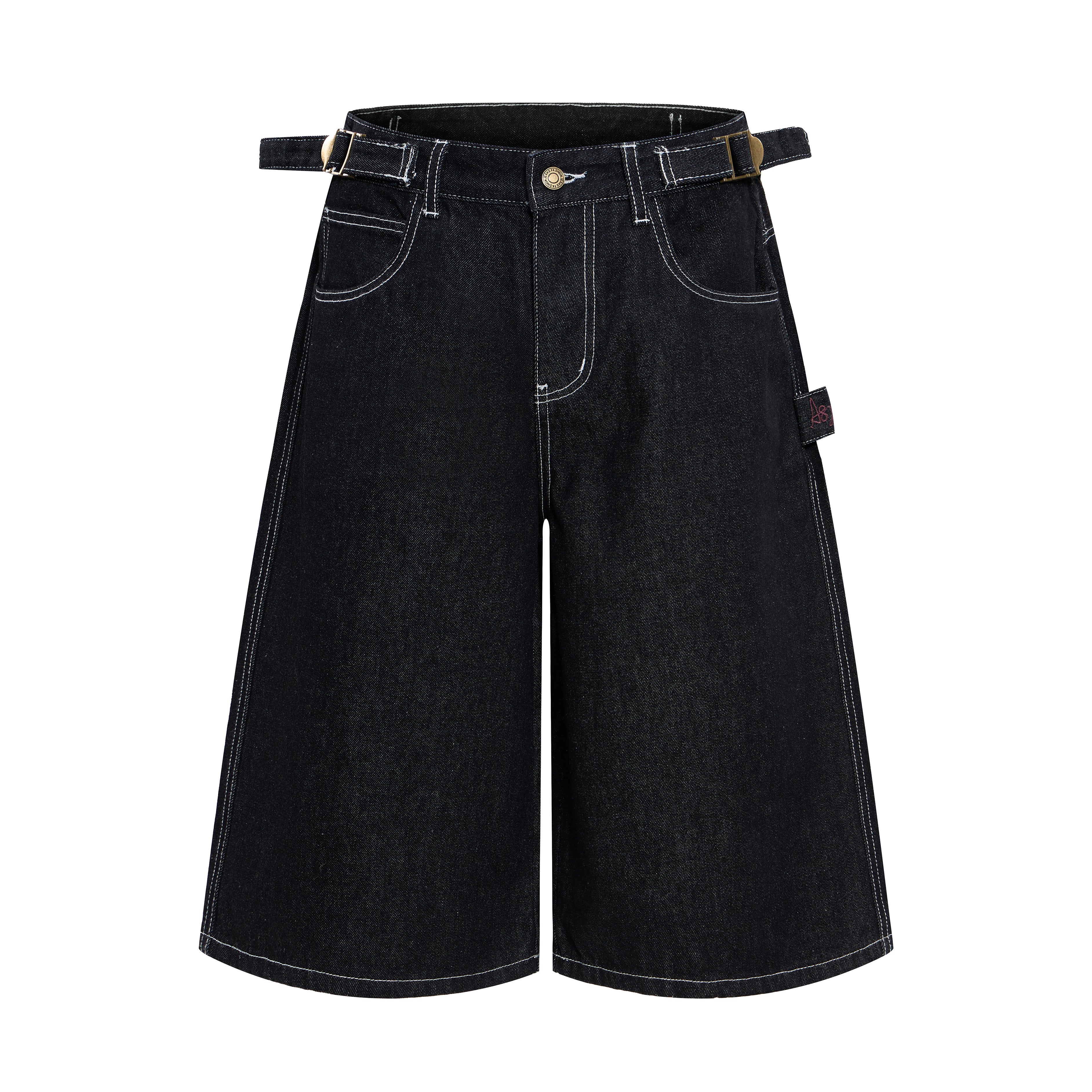 DONOTLOGO Heavy Contrast Stitched Raw Denim | Unisex Y2K Oversized 3/4 Trousers | Vintage High Street Baggy Shorts
