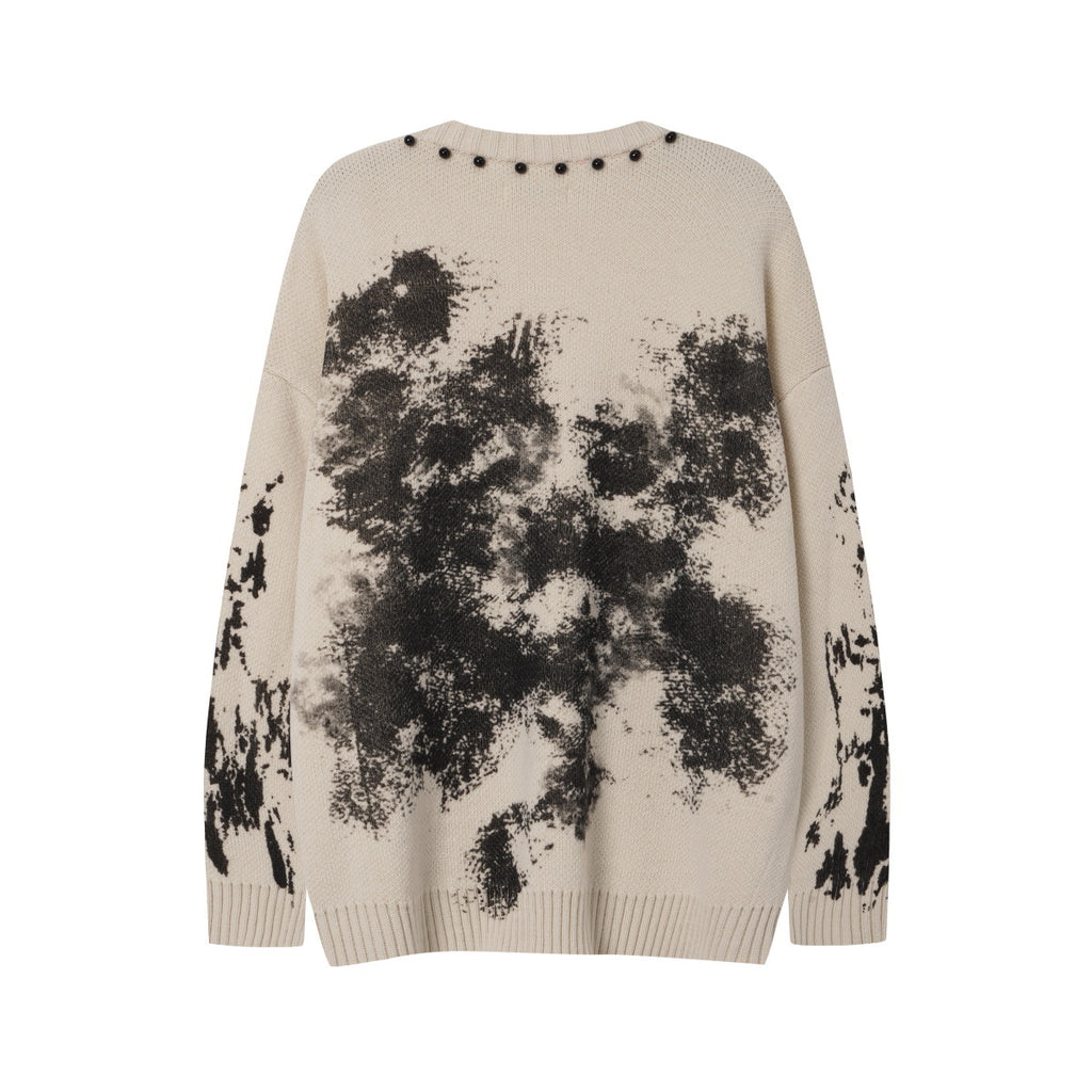 Unisex Color-Block Knit Sweater with Beaded Detail Loose Fit