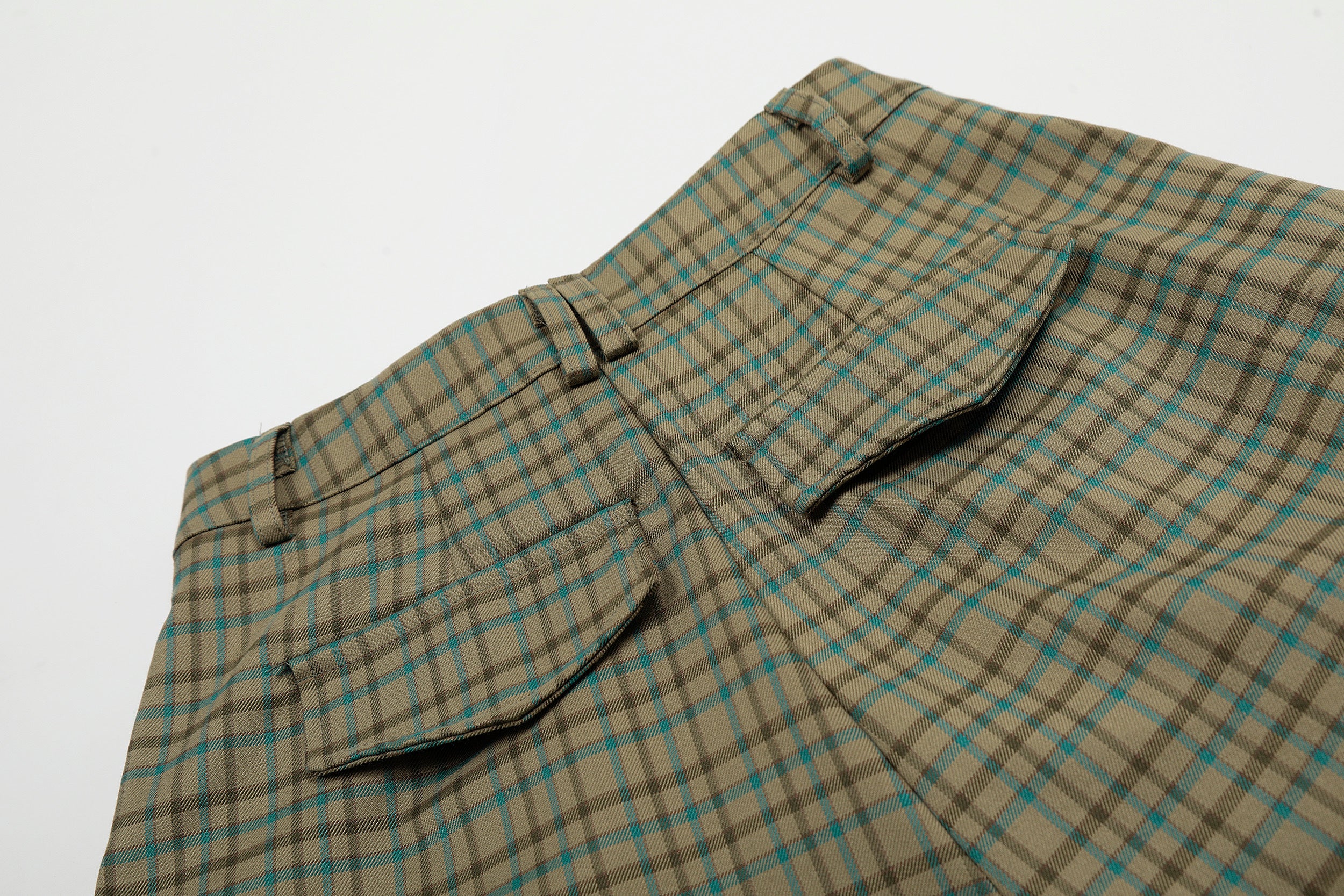 Unisex Green Plaid Patchwork Cargo Pants with Large Pockets