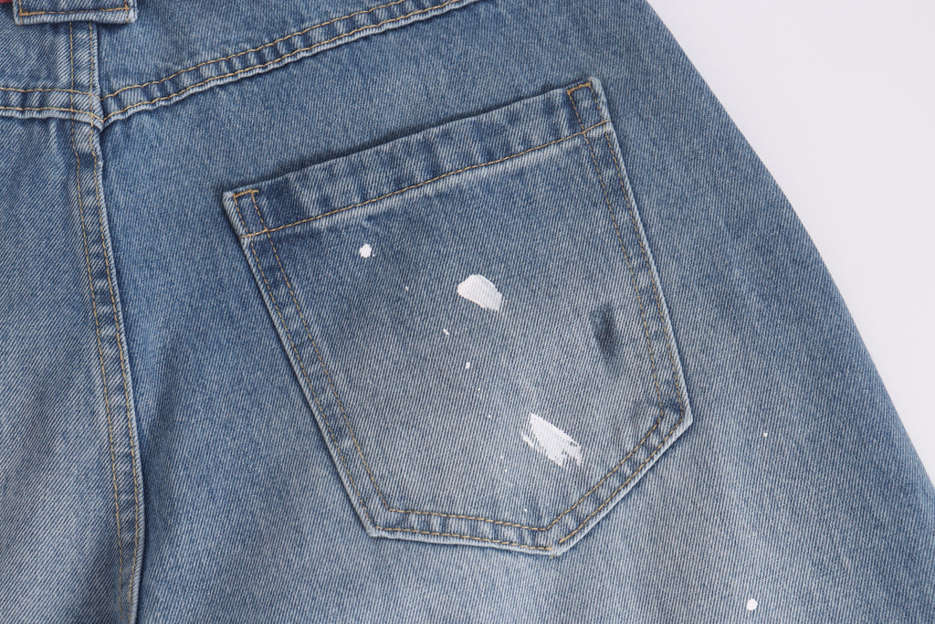 DONOTLOGO High Street Vibe Aesthetic | Unisex Oversized Baggy Jeans | Acid Wash with Tie Sash, Paint Splatter & Knee Dart Detail