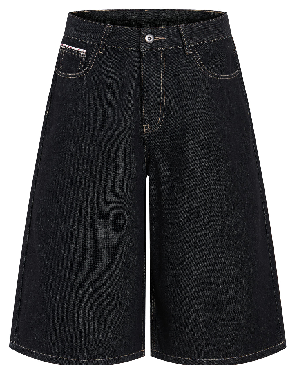 DONOTLOGO Retro Black Raw Denim Shorts | Unisex Y2K Wide Leg Trousers with Minimalist Design | High Street Relaxed Fit Bottoms