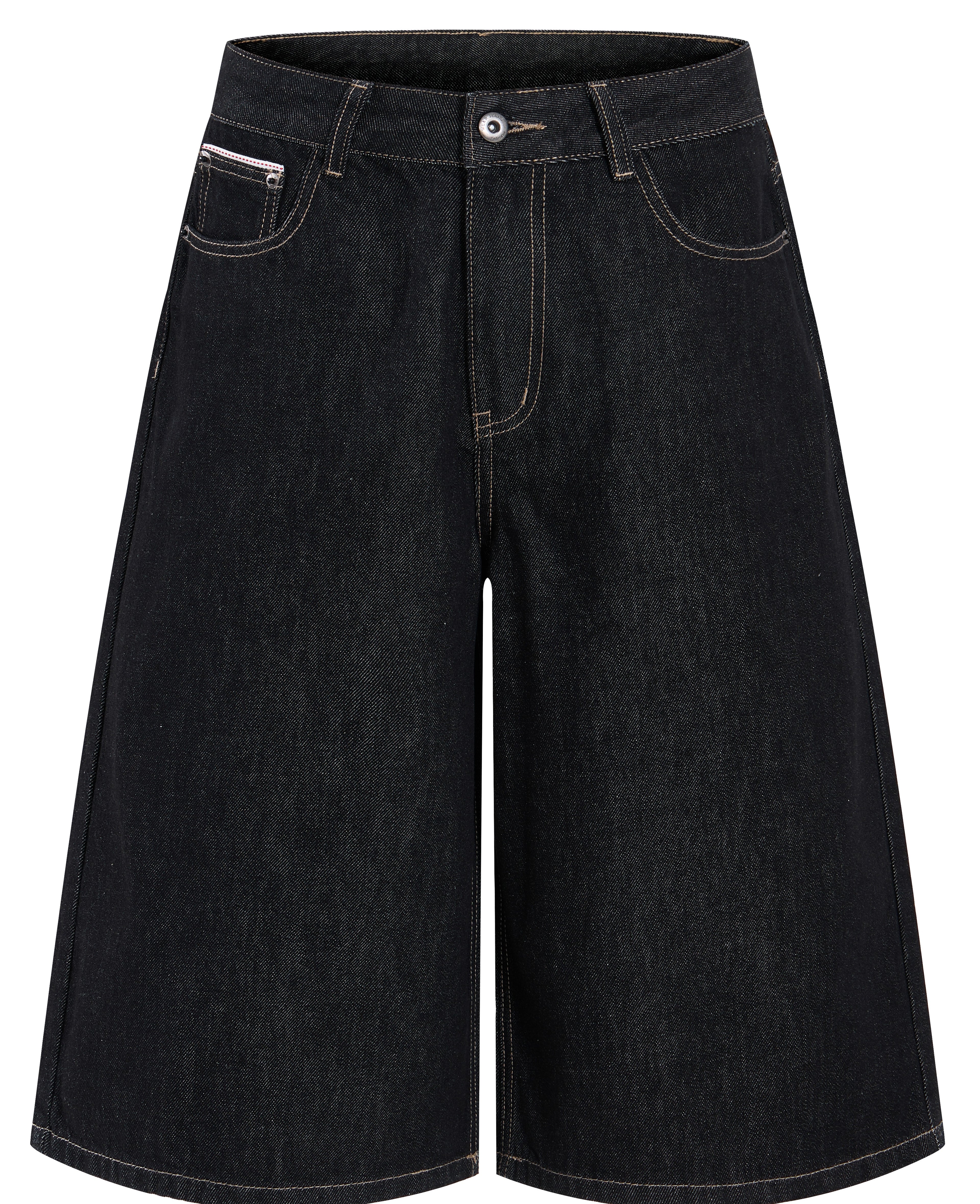 DONOTLOGO Retro Black Raw Denim Shorts | Unisex Y2K Wide Leg Trousers with Minimalist Design | High Street Relaxed Fit Bottoms